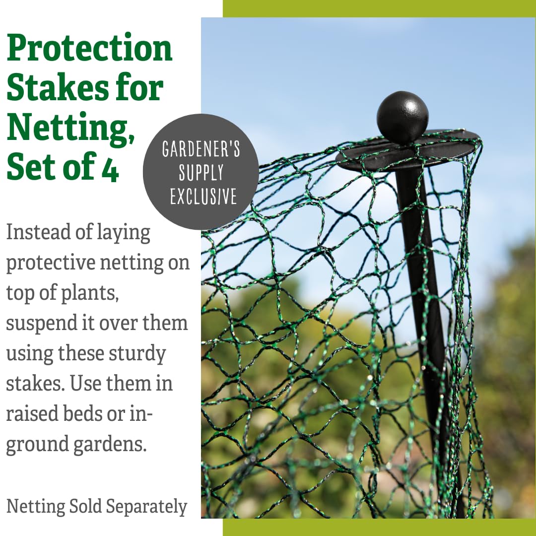 Gardener's Supply Company Garden Stake Netting Support | Heavy Duty Powder Coated Steel Frame for Fencing | Plant & Crop Protection from Wildlife | (Set of 4)