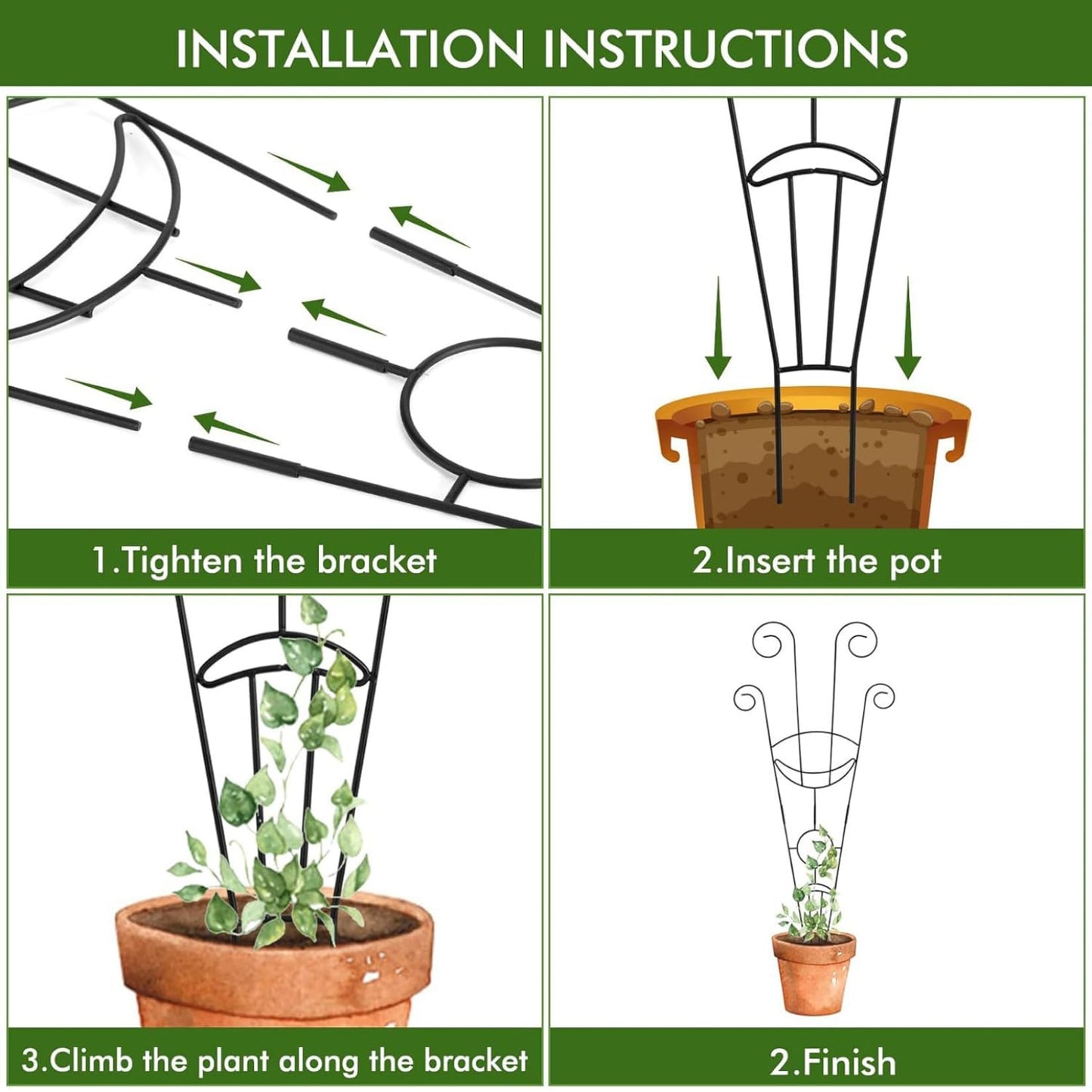 Stackable Metal Plant Trellis, 2Pcs Trellis for Climbing Plants Indoor, Adjustable Height Plant Support for Potted Climbing Plants (32.7 Inch Tall)