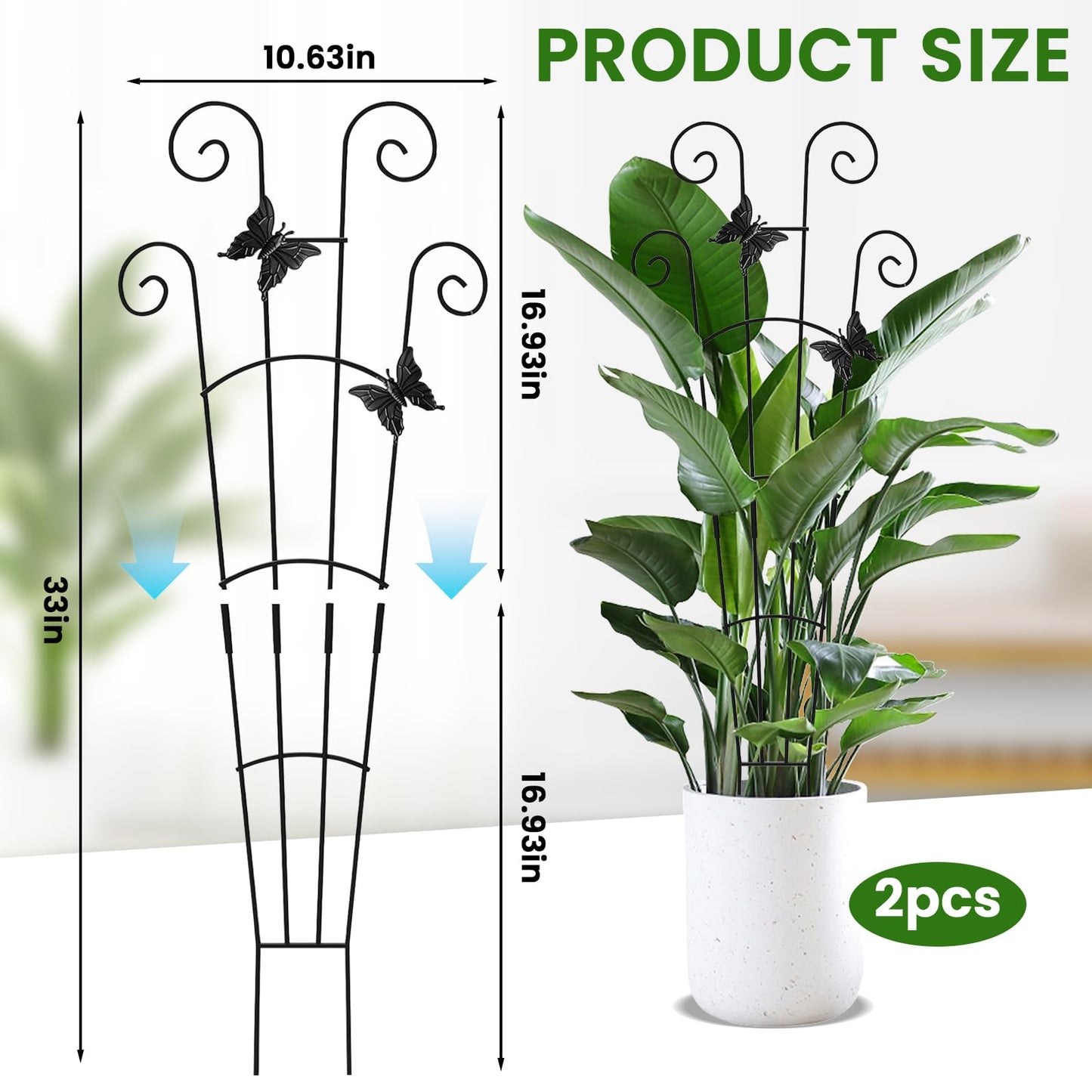30 Inch 2Pack Garden Trellis for Climbing Plants, Rustproof Sturdy Metal Plant Trellis, Decorative Trellis for Potted Plants, Climbing Vines, Flowers, Vegetables, Indoor Outdoor Plant Support, Black