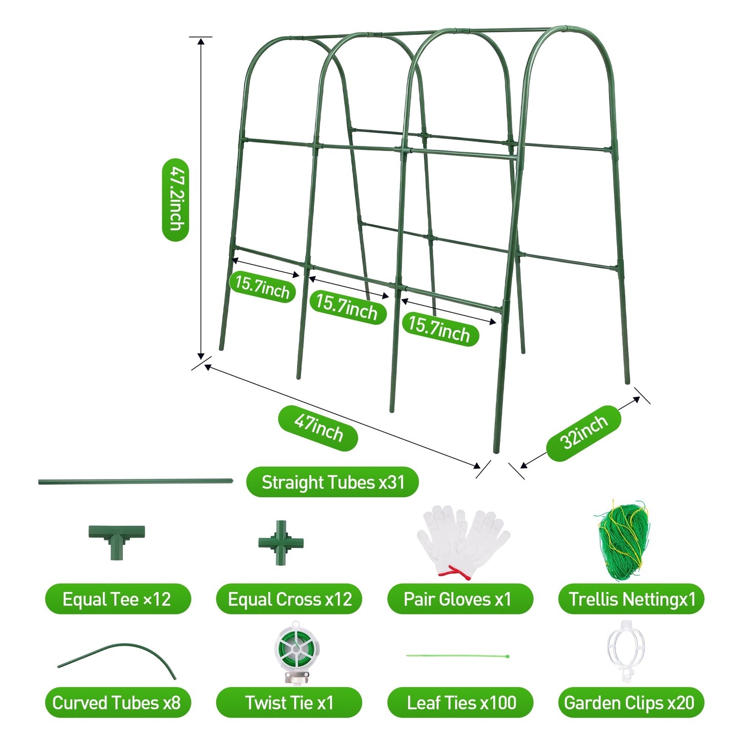 Cucumber Trellis, Garden Trellis U-Shape Plant Support for Climbing Plants Metel Arch with Netting for Raised Garden Bed Outdoor Cucumbers, Tomatoes, Vine Climbing Plant(47.2''X32''x47.2''(LxWxH))