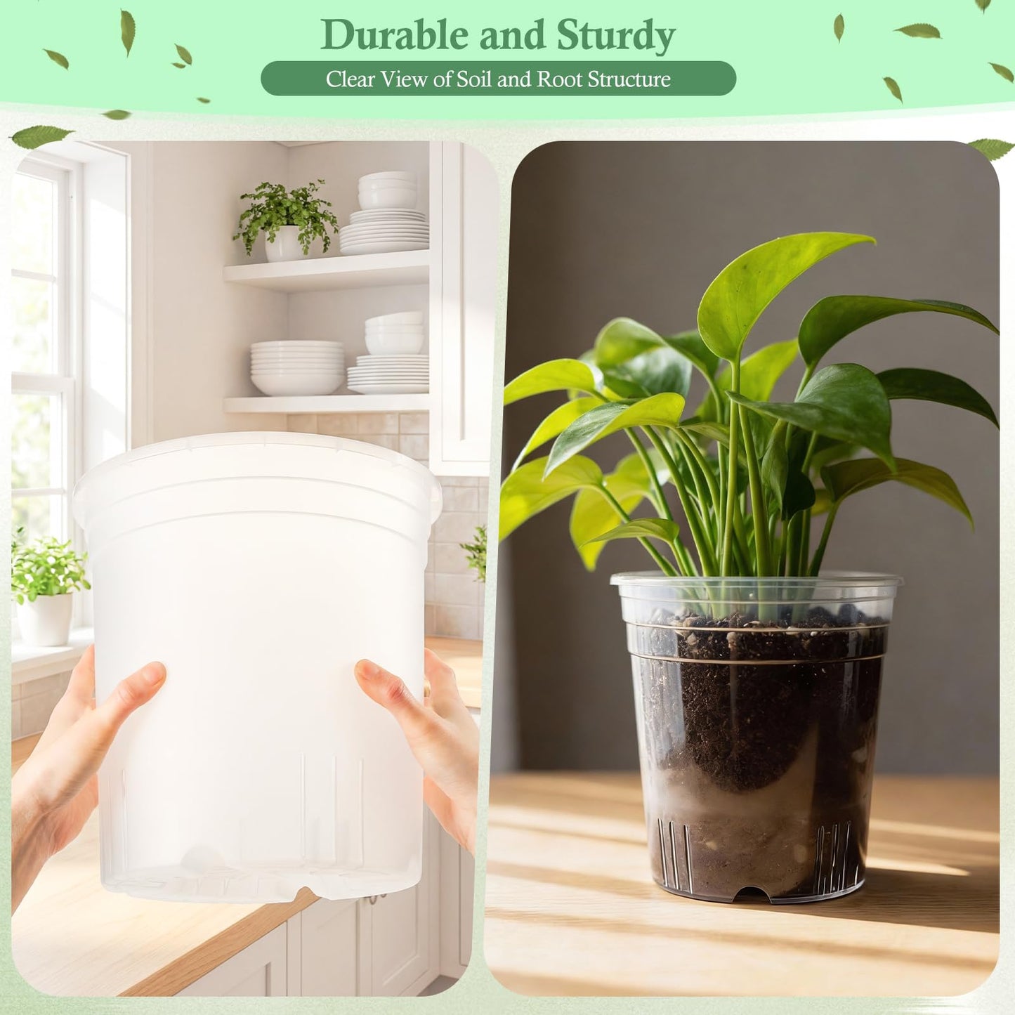 Ziliny 4 Pack 9.4 Inch Large Clear Nursery Pots for Plants Flexible Clear Plastic Nursery Pots with Drainage Hole Transparent Plastic Seedling Planter for Indoor Outdoor Rooting Visibility