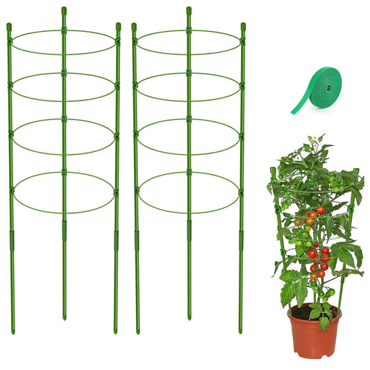 2 Pack 36 Inches Holders for Flowers and Plants, Tomato Trellis with 4 Big Support Rings, Adjustable Cucumber Trellis for Climbing Plants Outdoor, Tomato Plant Support with Garden Tie Tape (36")