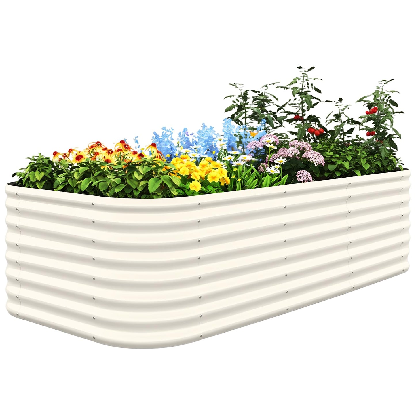 Quictent Galvanized Tall Raised Garden Bed Kit, 8x4x2 ft Oval Large Planting Box, for Vegetables Outdoor Strengthened by Crossbar (Beige)