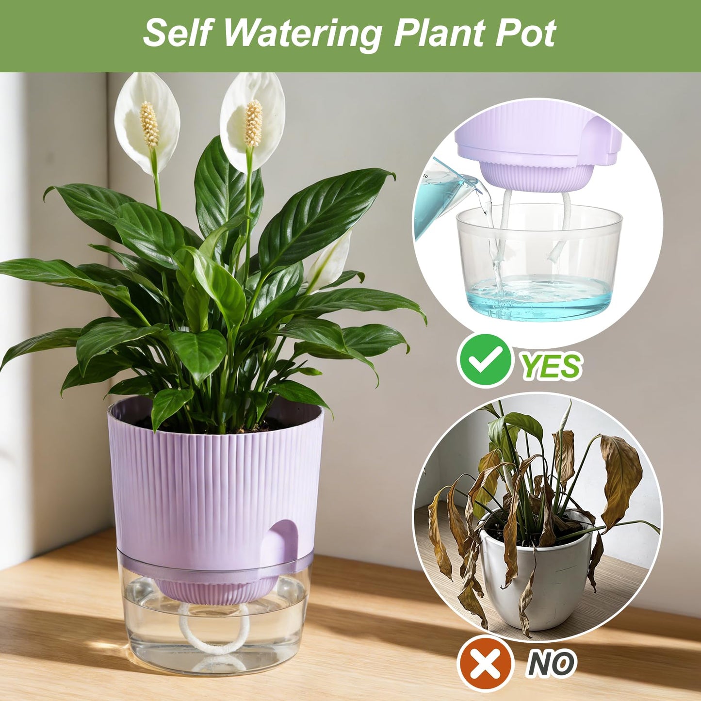 Samhe Self Watering Pots for Indoor Plants, 4 Pack 5.7 Inch Flower Pots with Deep Reservoir & Drainage Holes, Yellow Purple Plastic Planters with Water Level Window for Succulents Orchids