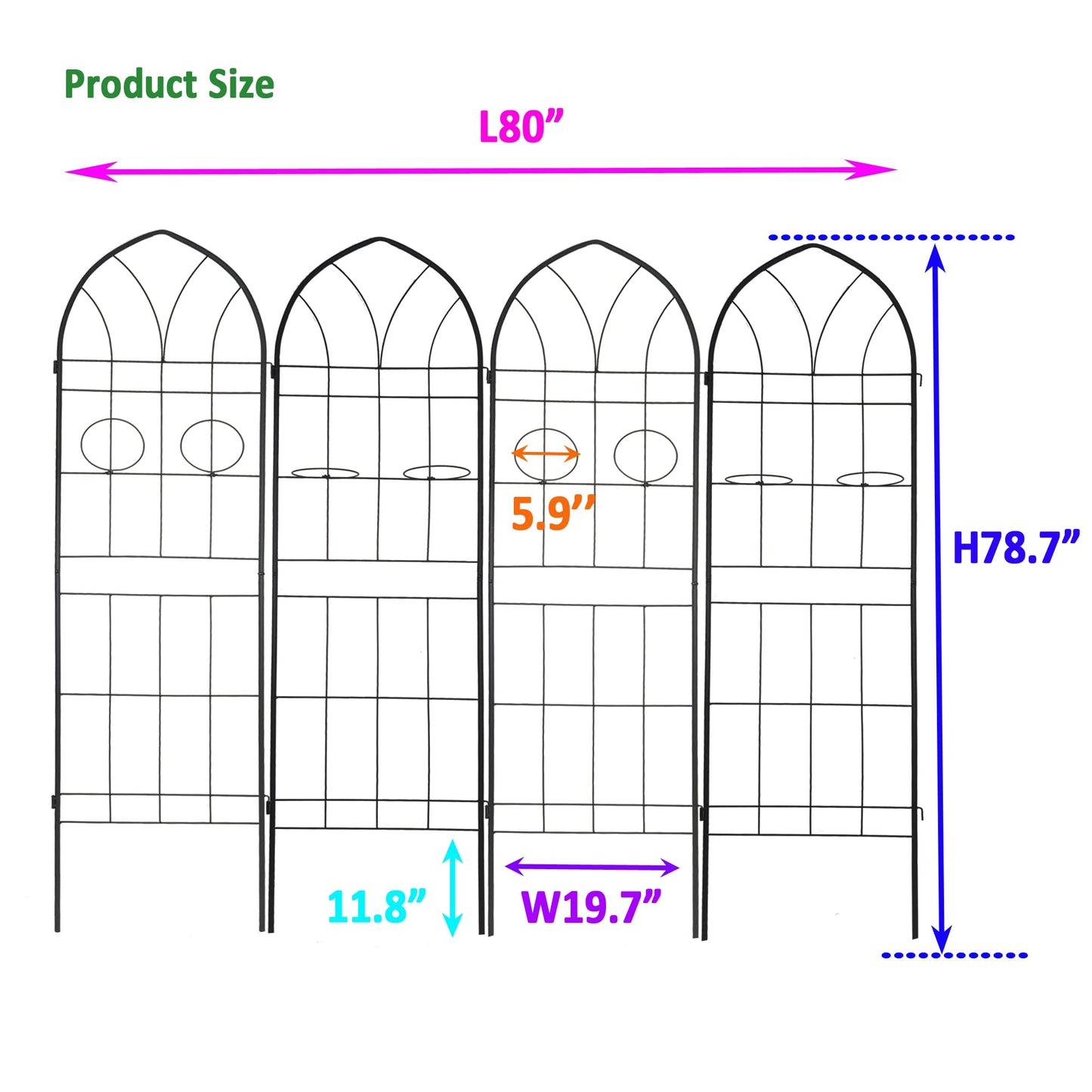4 Pack Metal Garden Trellis 78.7" H,Rustproof Trellis for Climbing Plants,Outdoor Support for Roses Jasmine Vine,Garden Fence for Potted Plants &Flower Beds, Black