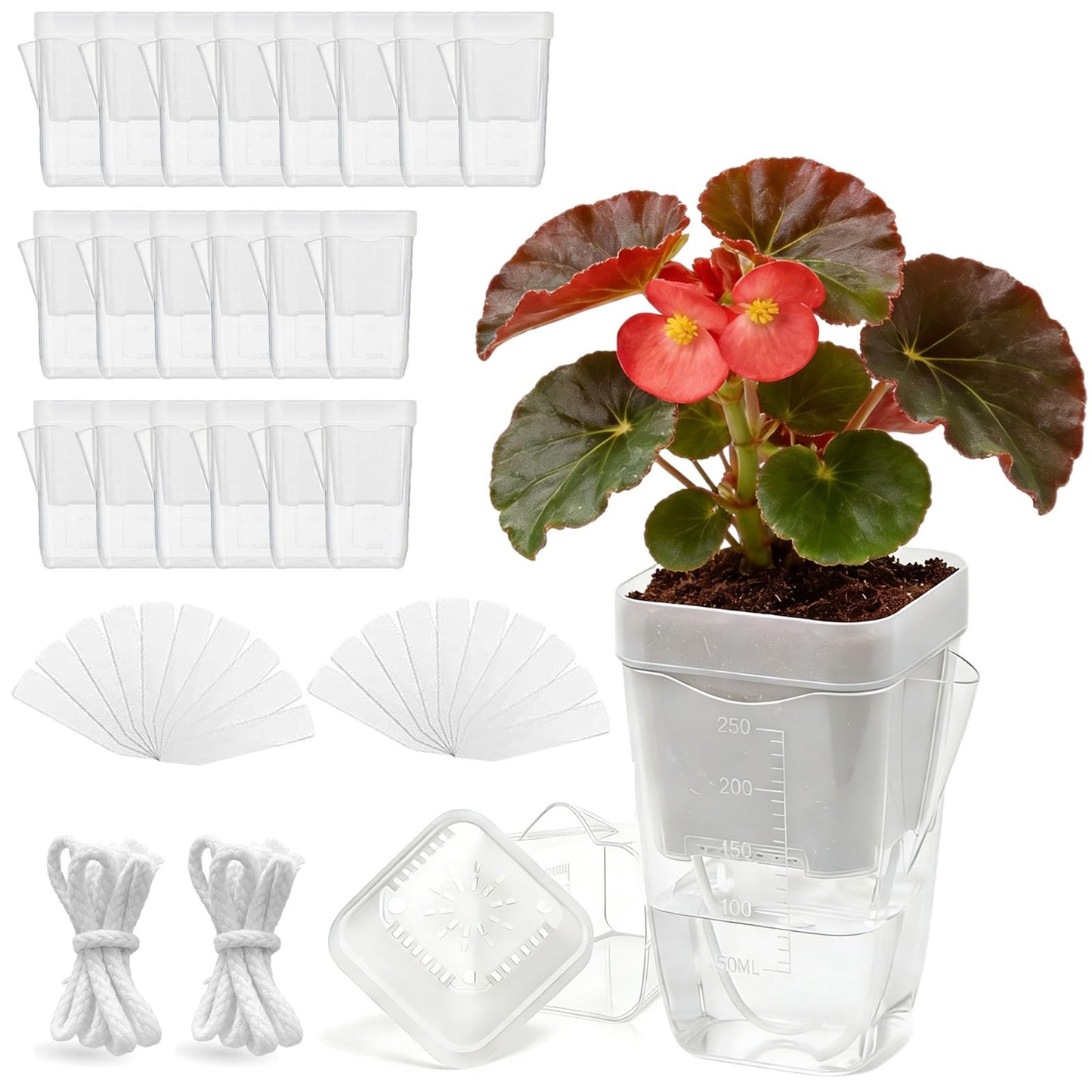 Godudio 20 Pack 2.5" Small Self Watering Pots for Indoor Plants，Premium Sturdy Plastic with Water Level Markings and Cotton Wicks,Ideal for Seedlings and Naked Root Plants