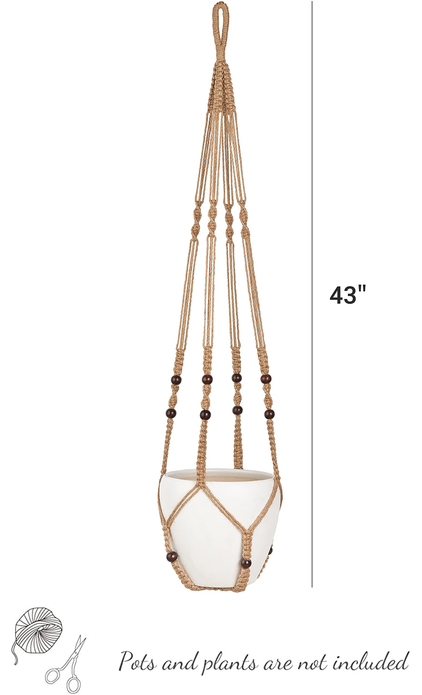 Mkono 43 Inch Macrame Plant Hanger Large for up to 12 Inch Pot Extra Long Hanging Plant Holder No Tassels and 3 Different Sizes Plant Hanger