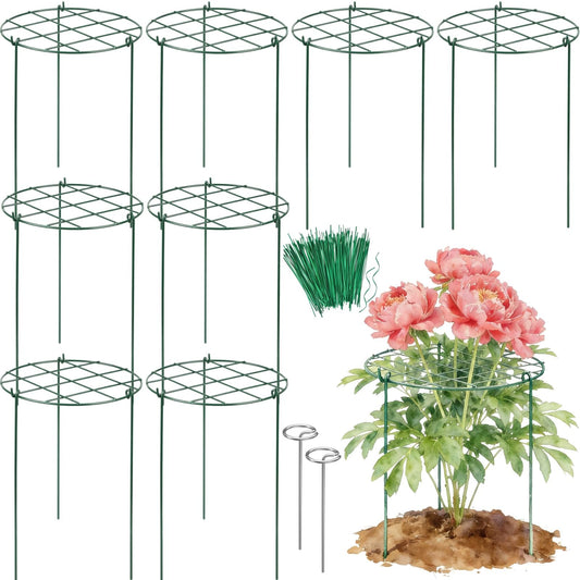 Jesosia 8 Pack Peony Cages and Supports - Grow Through Plant Support for Outdoor Plants - Sturdy Metal Support Frame for Peonies, Roses Flower Garden Cage - Wide Top Rings Bouquet Shape 12" D x 16" H