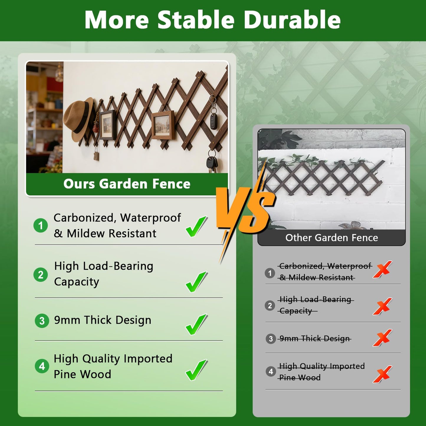 2 PCS Expandable Garden Trellis, 13.1" x 67" Trellis for Climbing Plants Outdoor, Wooden Lattice Fence Wall Panel Lattice Panels for Outside, for Climbing Plants Vine Ivy Rose Cucumbers Clematis（4PC）