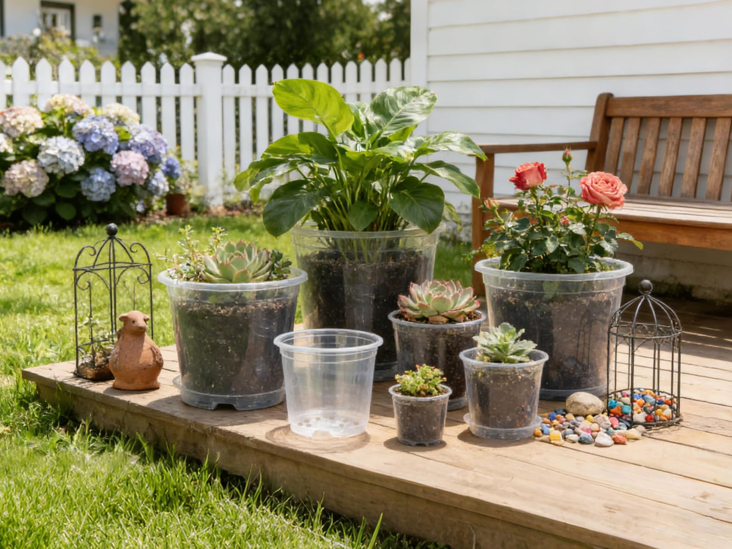 RZOIKZOI 30-Pack Clear Nursery Pots with Saucers (3.5/4/5 Inch) – Transparent Plastic Plant Pots with Drainage Holes and 30 Labels, Assorted Sizes for Seed Starting, Succulents, Indoor and Outdoor Use