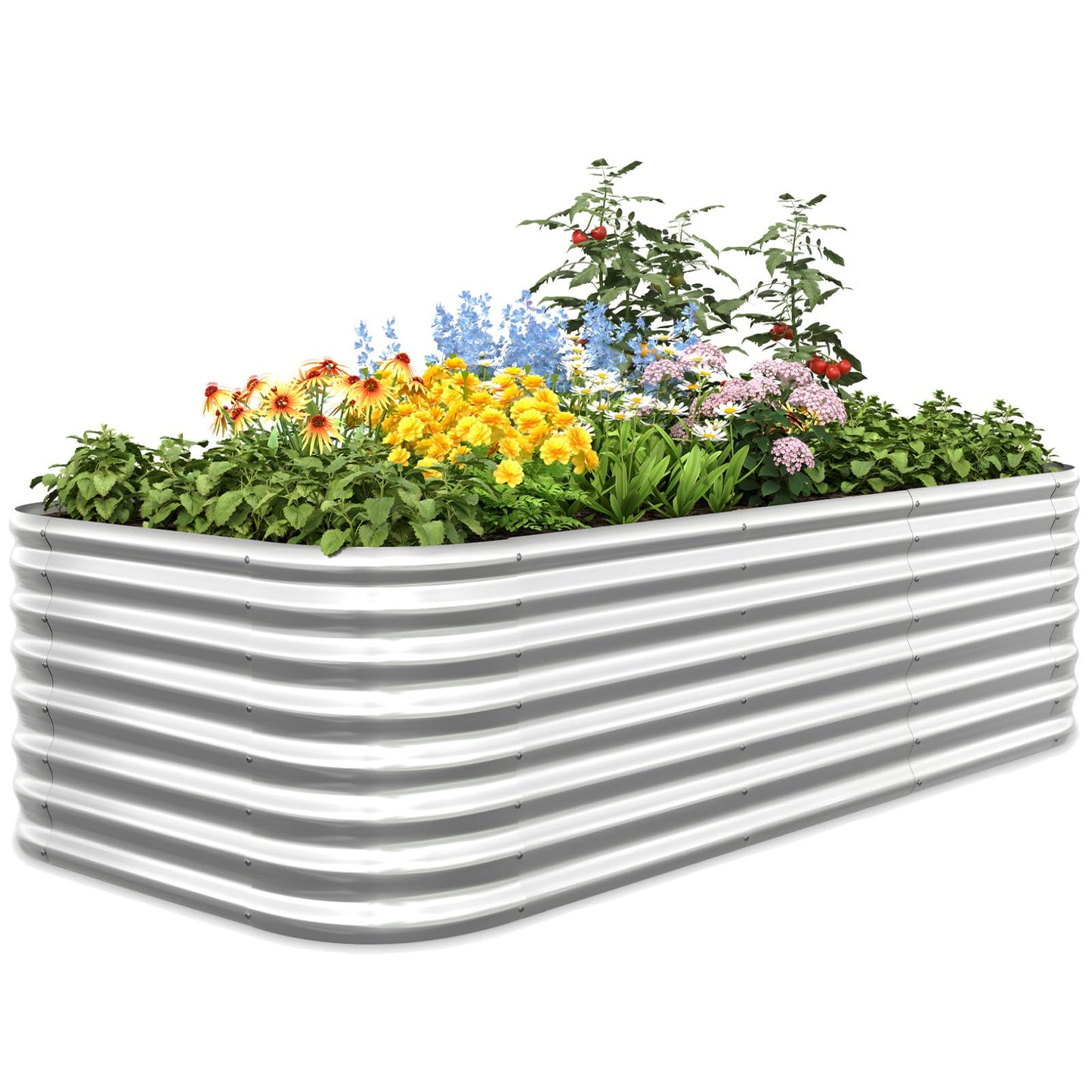 Quictent Galvanized Tall Raised Garden Bed Kit, 8x4x2 ft Oval Large Planting Box, for Vegetables Outdoor Strengthened by Crossbar (Silver)