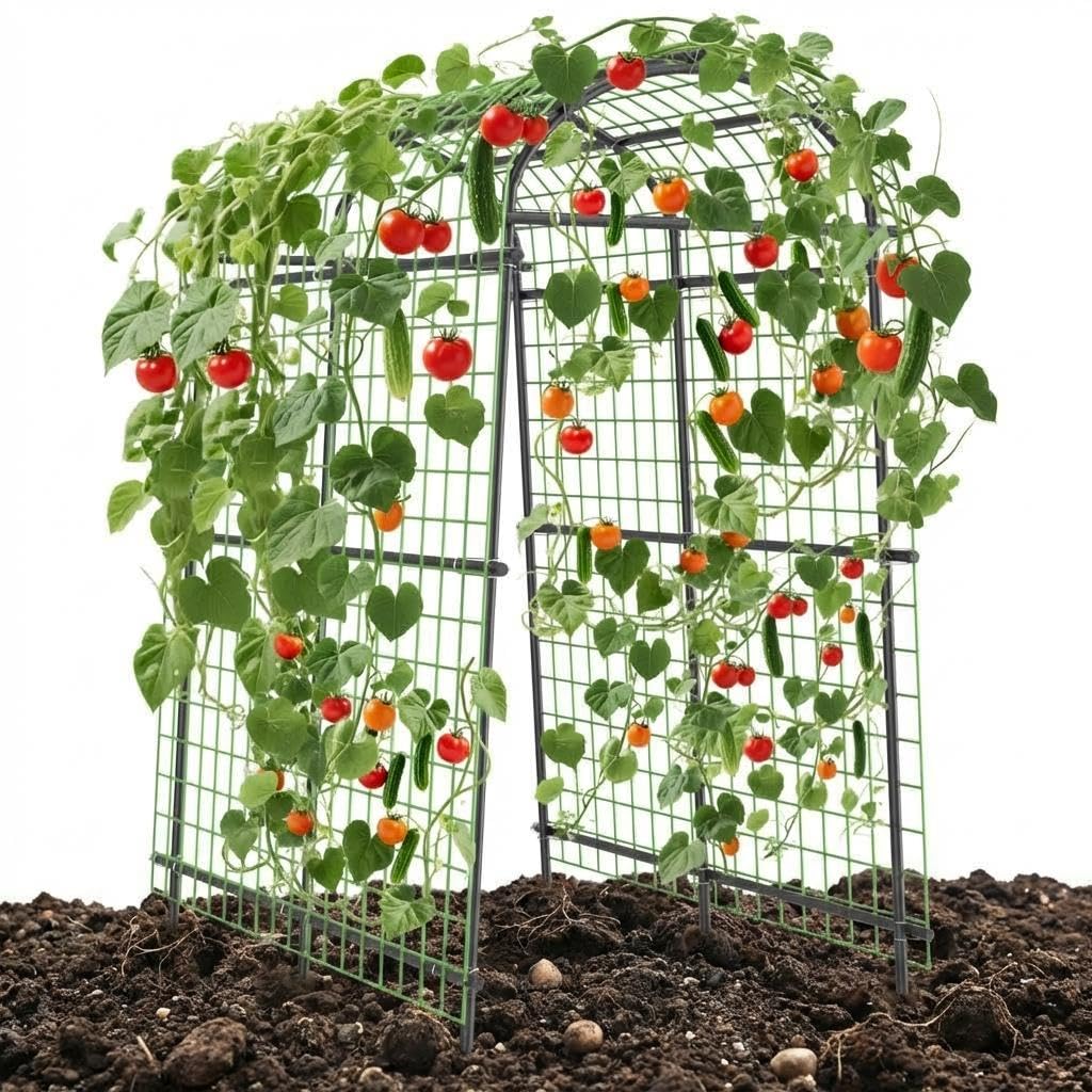 7.3 ft Metal Garden Arch Trellis, Plant Support for Raised Beds, PE and Iron Trellis for Cucumbers and Climbing Vegetables