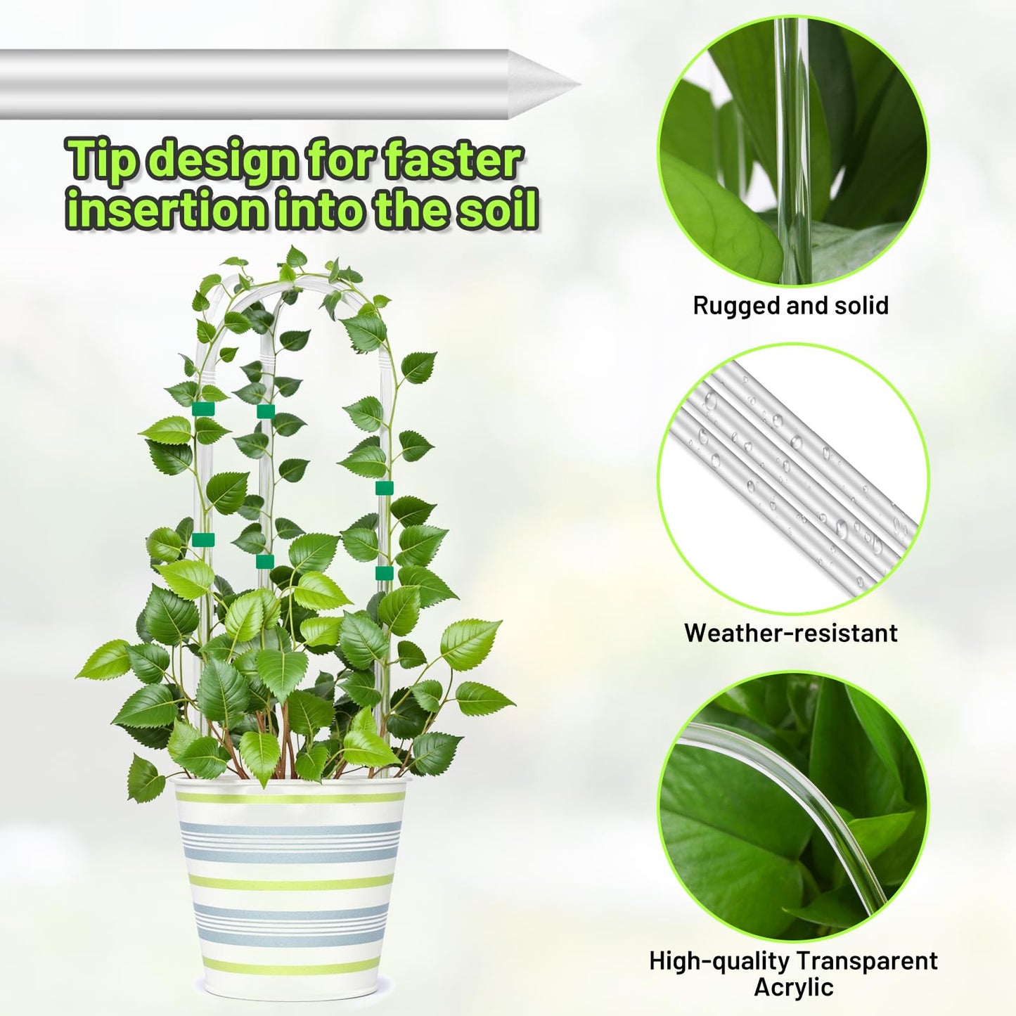 Vokvaktak 3 Pack U-Shape Acrylic Plant Trellis for Indoor Climbing Plants, 16 Inch Small Plant Trellis, Potted Plant Climber Support for Pothos, Vine Ivy, Houseplant