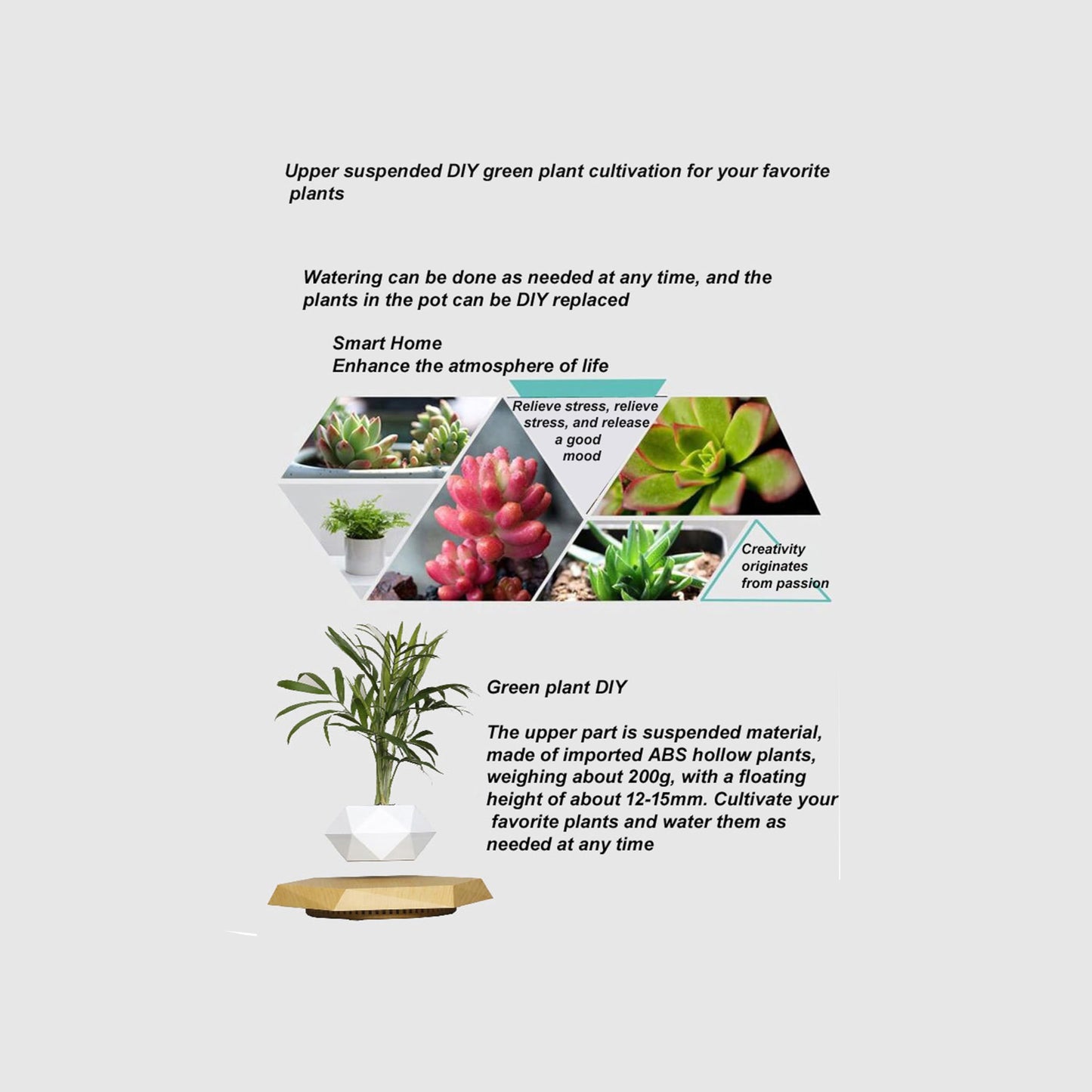 LMingKun Levitating Plant Pot - Floating Plant Pot for Small Plants. Levitating Decor for Home & Office Magnetic Floating Levitating Display (Light Wood Grain)