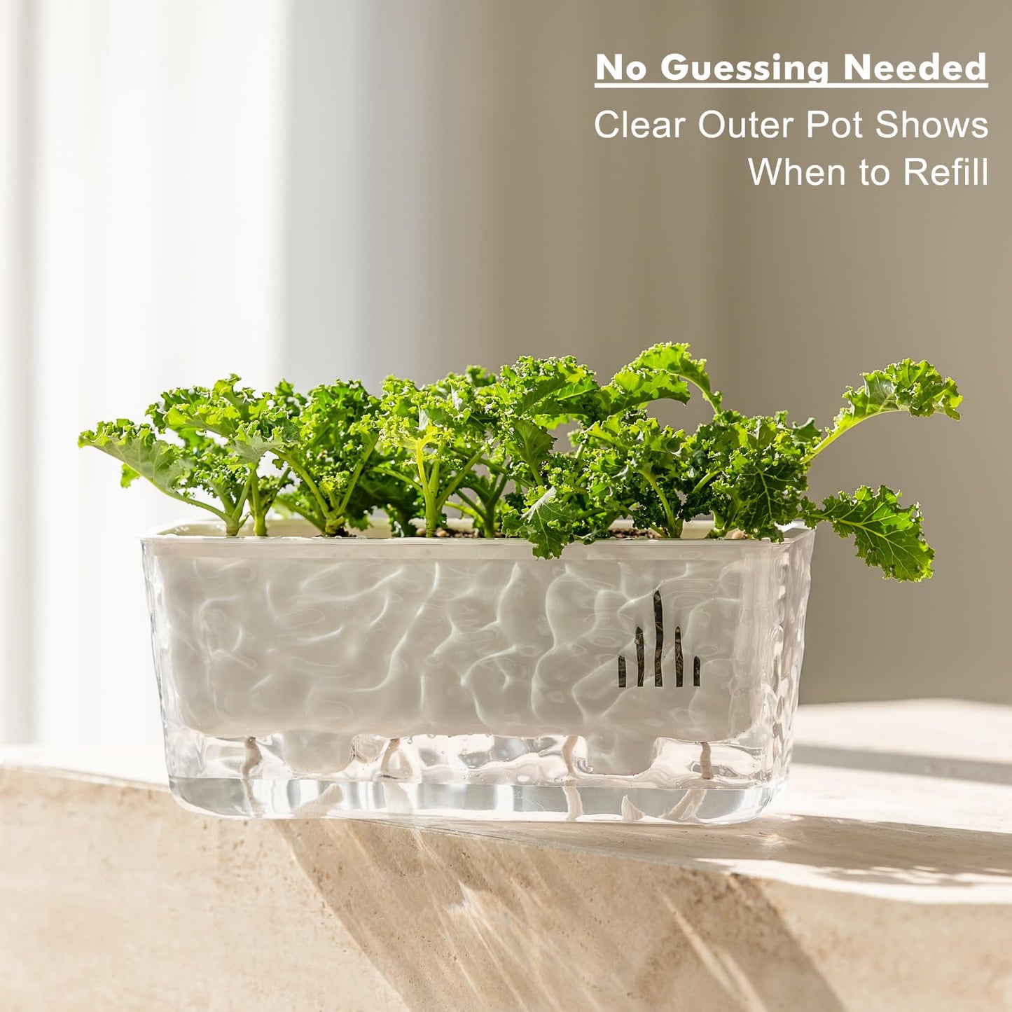 Self Watering Pots for Indoor Plans, 4 Packs Window Boxes Planters Rectangle Self Watering Planter 11 in Rectangular Clear Plant Pots Long Herb Windowsill Planter Flower Box Succulent Planters