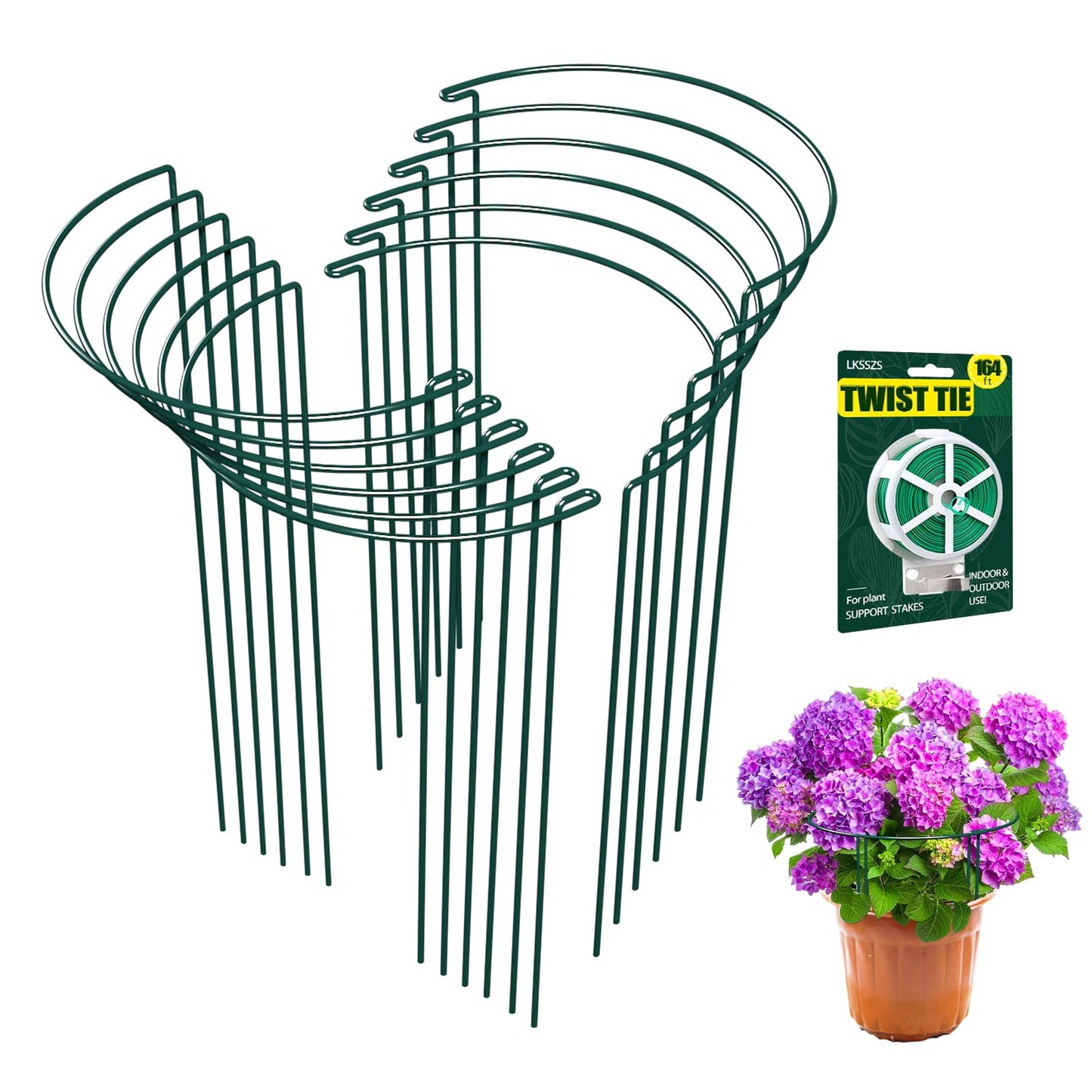 LKSSZS 12 Pack Garden Plant Support Stakes, Half Round Peony Cages and Supports, Metal Garden Support Ring, Border Support for Outdoor Indoor Plants, Peony, Hydrangea,Tomato, Monstera