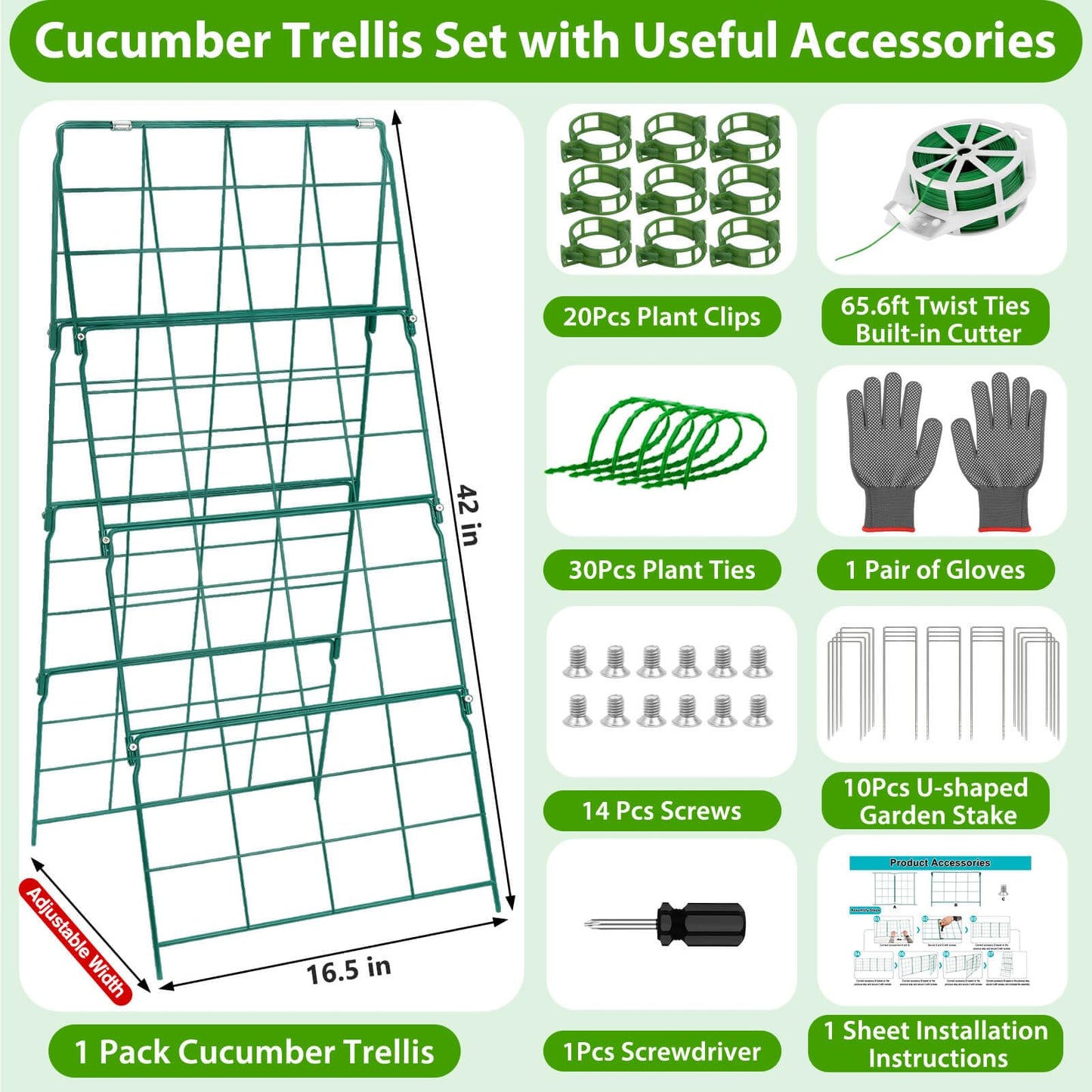 ROADPLUM Cucumber Trellis for Raised Garden Bed, Outdoor Sturdy Metal A-Frame Cucumber Trellis Support for Climbing Plants Vegetables and Fruits with Accessories, Easy installation and Easy Harvesting