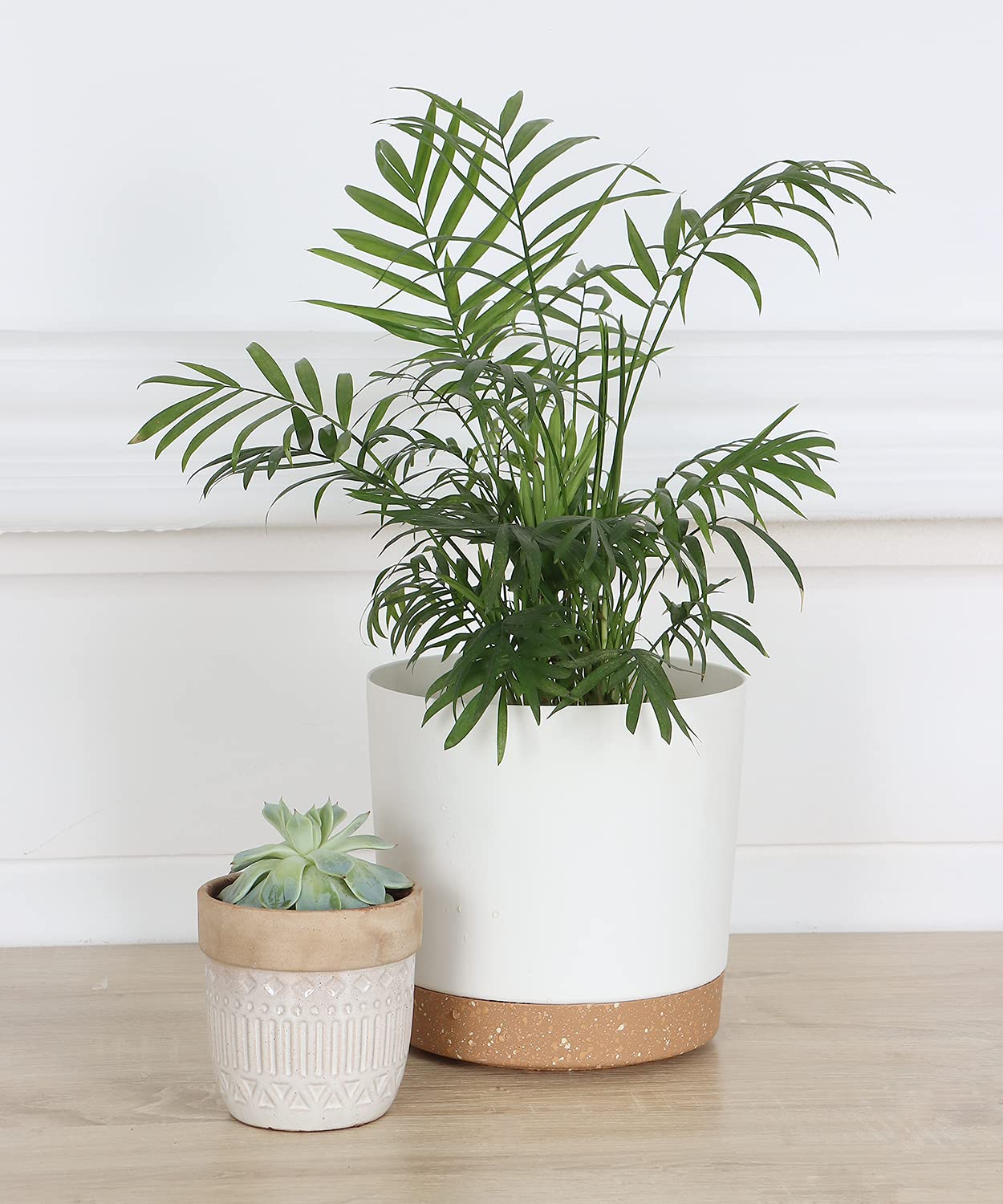 kubvici 2 Pack 8 Inch Planters for Indoor Plants, Plastic Flower Pots Plant Pots Indoor with Drainage Saucer for Outdoor Garden Home Plant, White 8”