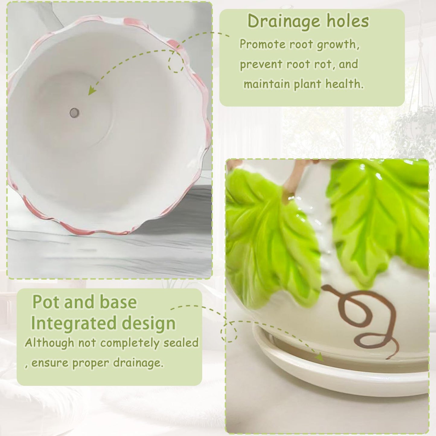 XIRYAER 3 Piece Ceramic Plant Pots with Drainage Hole and Saucer,6.7/5.1/3.9inch,Modern Decorative Planters for Indoor Plants,Round Flower Pot for Succulents,Herb Snake Plants(White)