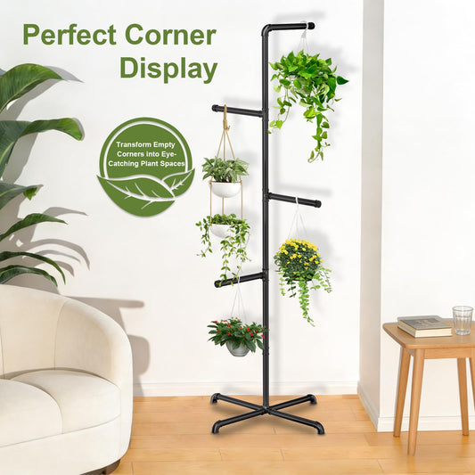 Chloraeon Hanging Plant Stand, Plant Hanger Indoor, Corner Hanging Plant Stand, Black Metal Holder for Bedroom, Living Room, Garden, Balcony (large)