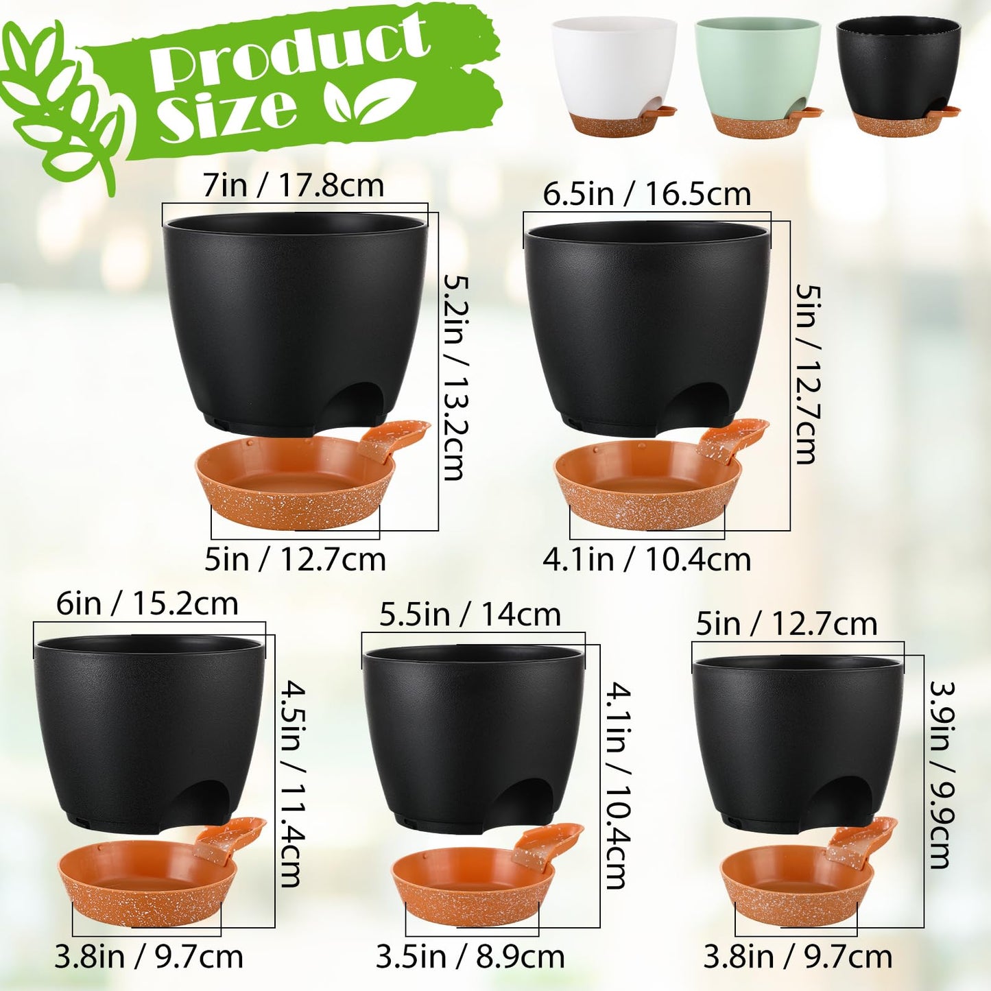 Remerry 15 Pcs 7/6.5/6/ 5.5/5 Inch Self Watering Planters with Drainage Hole Plant Pots Plastic Flower Pots Indoor Plant Pots Self Watering Pots and Saucer Reservoir for Indoor Outdoor Plant Flower
