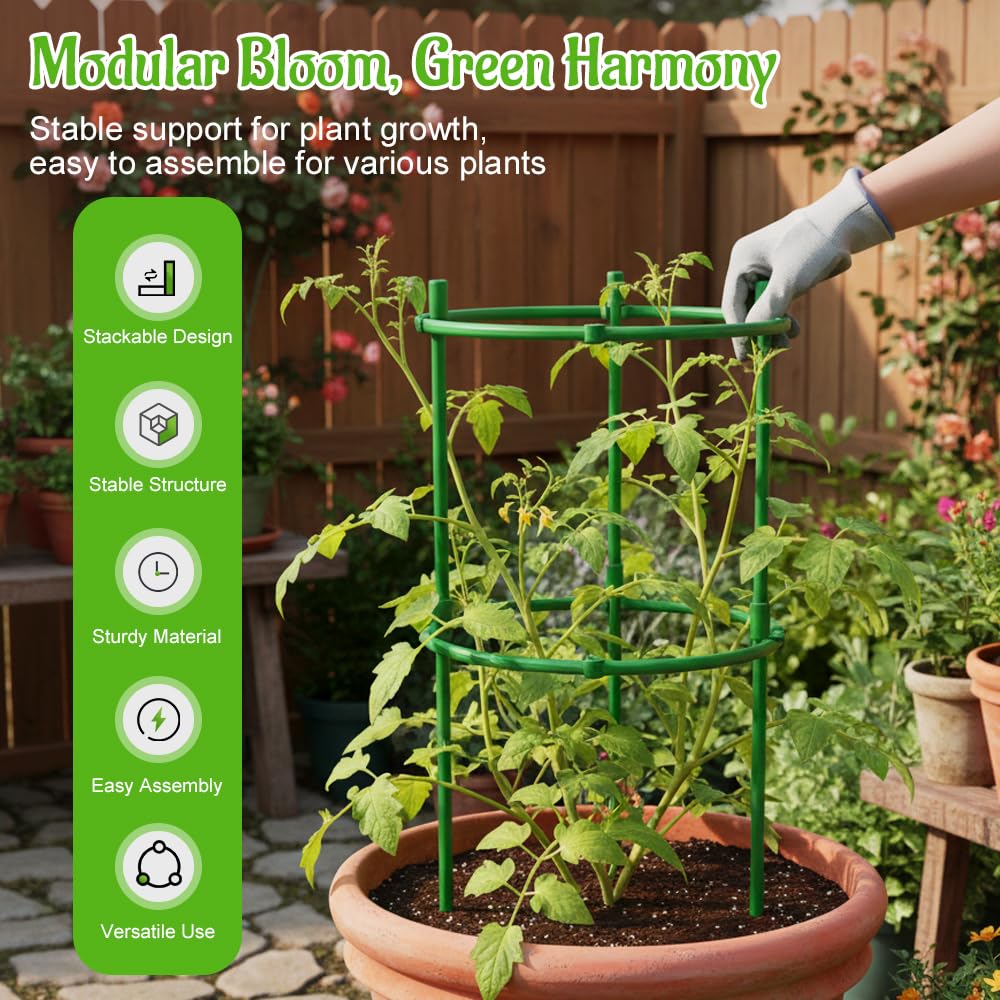 Plant Support Pile, 2026 Upgrade Plant Stakes, Durable Plant Trellis, Adjustable Garden Trellis for Outdoor Gardening, Stackable Plant Cage for Home Gardeners (12)