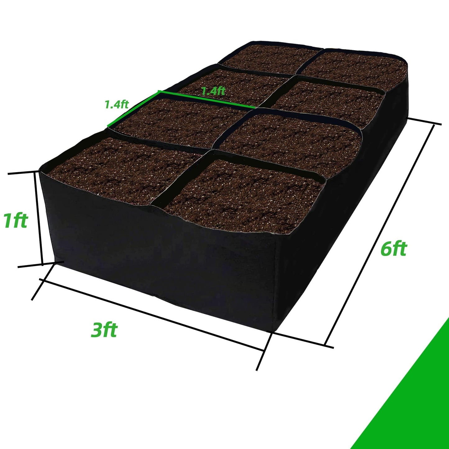 CJGQ Fabric Raised Garden Bed, 2Pack 8 Grids Plant Grow Bags, 3x6FT Breathable Planter Raised Beds for Growing Vegetables Potatoes Flowers, Rectangle Planting Container for Outdoor Gardening