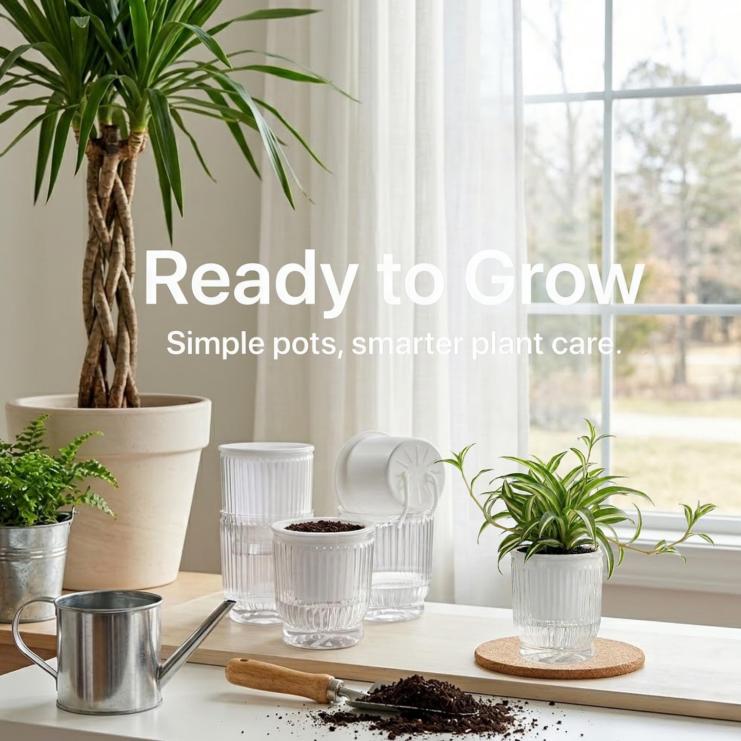 ZOOFOX 10 Pack Self Watering Pots, 4 Inch Small Plant Pots for Indoor Plants, Stripe Plastic Flower Pots for All House Plants, Herbs, Aloe, African Violets, Orchid