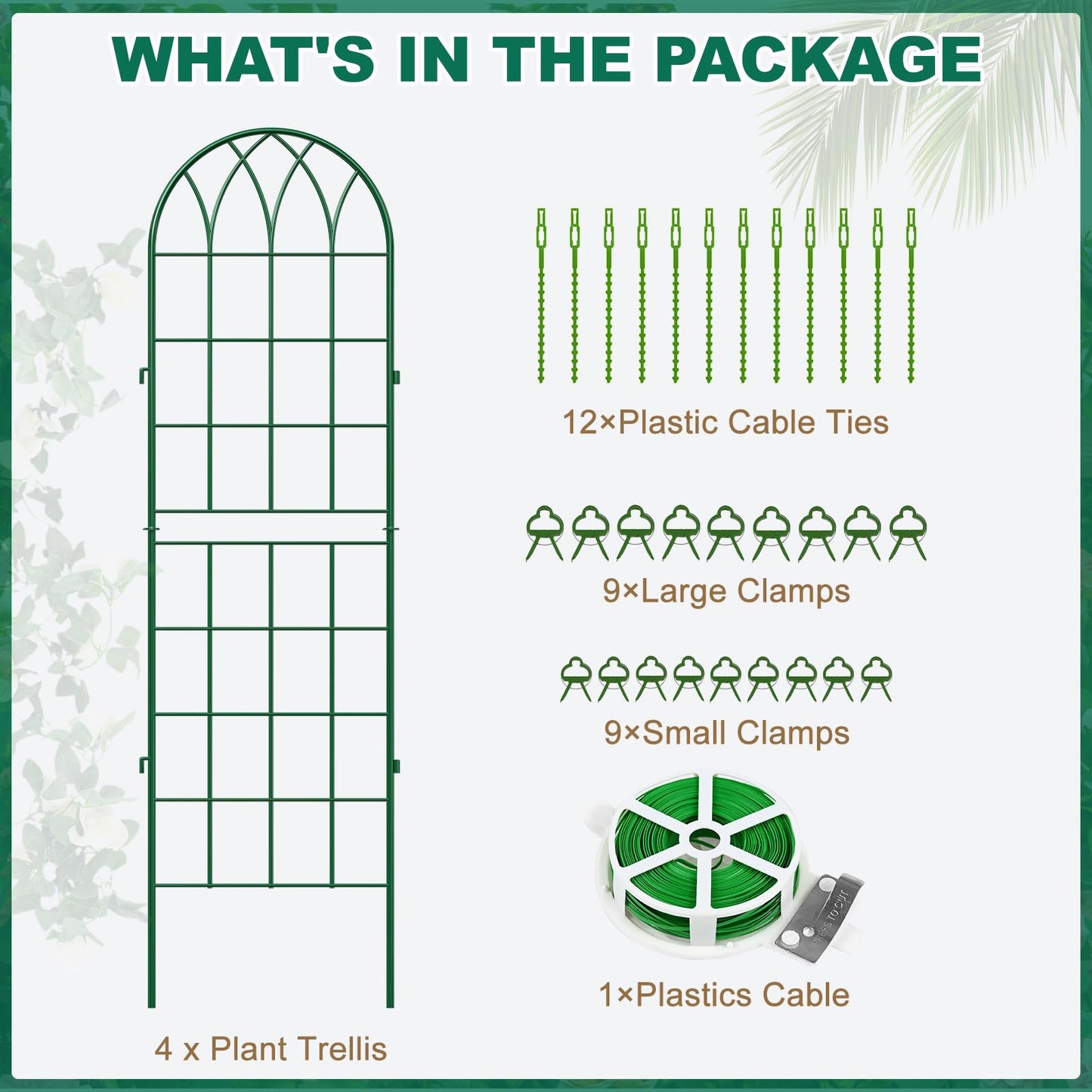 4 Pack Metal Garden Trellis for Climbing Plants, 71 Inch Green Metal Garden Trellis for Vines Plant Rose Vegetable Support,Large Decorative Outdoor Trellis