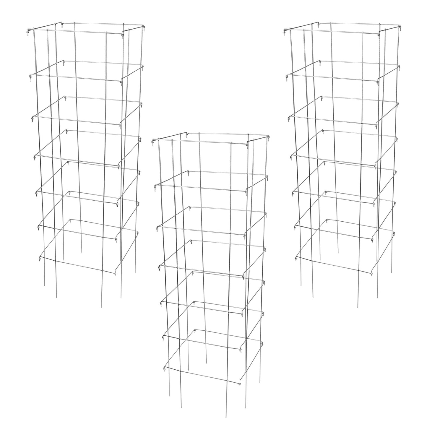Garden Elements Square Tomato Cage, 58 Inch (Pack of 3) – Heavy Duty Galvanized Steel Plant Support, Collapsible Garden Trellis with 8-Leg Stability for Climbing Vegetables & Vines