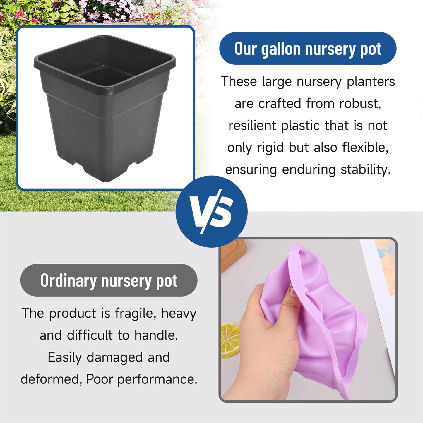 WFLNHB 5 Gallon Square Pot 5 Gallon 10 Pcs Square Plastic Plant Pots Flexible Nursery Pot Planter Nursery Pots Suitable for Flower Vegetables Succulents Black