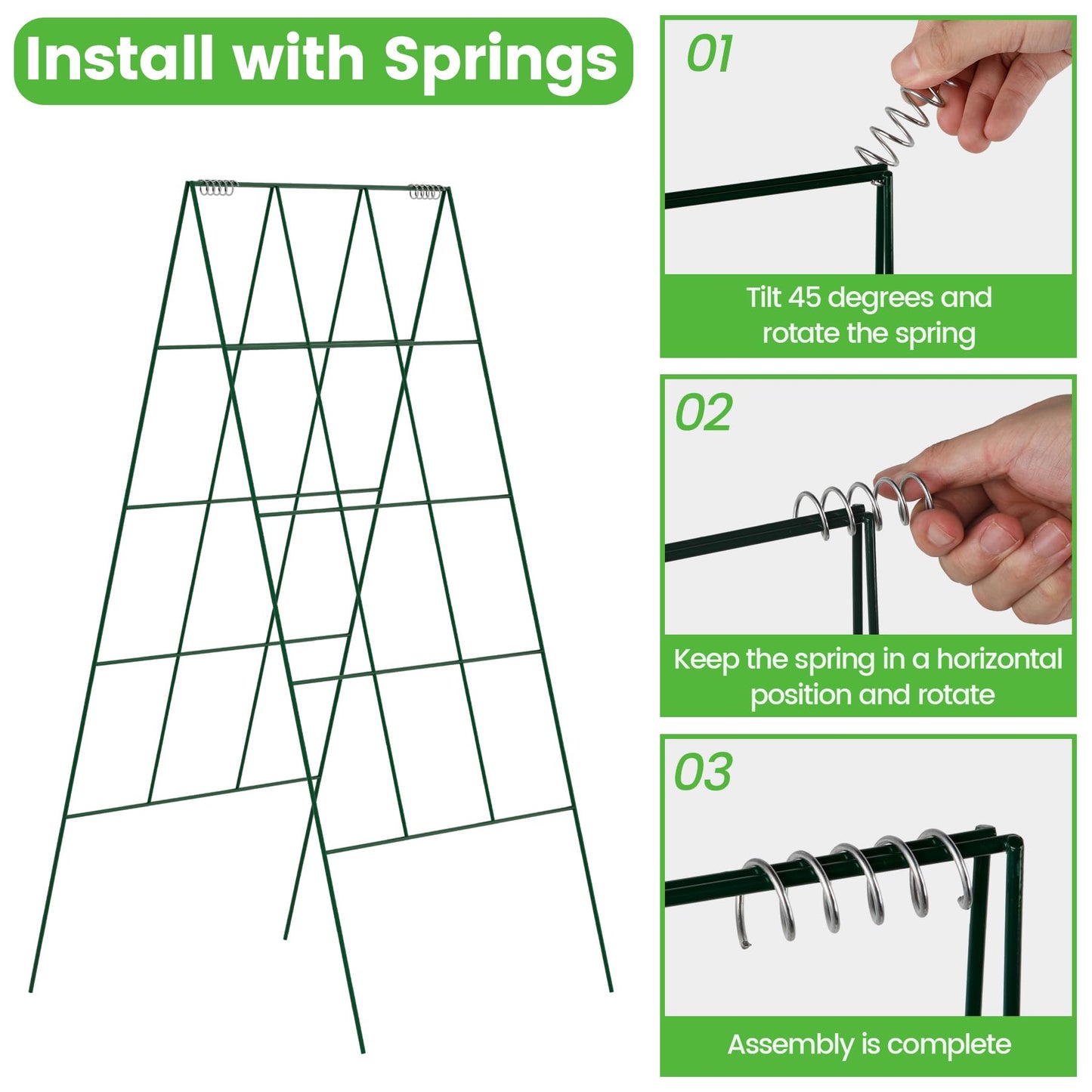 Toriexon Foldable Cucumber Trellis - 2 Pack, A-Frame Garden Trellis 46" L x 18" W, Steel Climbing Plants Support Raised Bed Trellis with Twist Ties & Plant Bags for Climbing Plants Outdoor