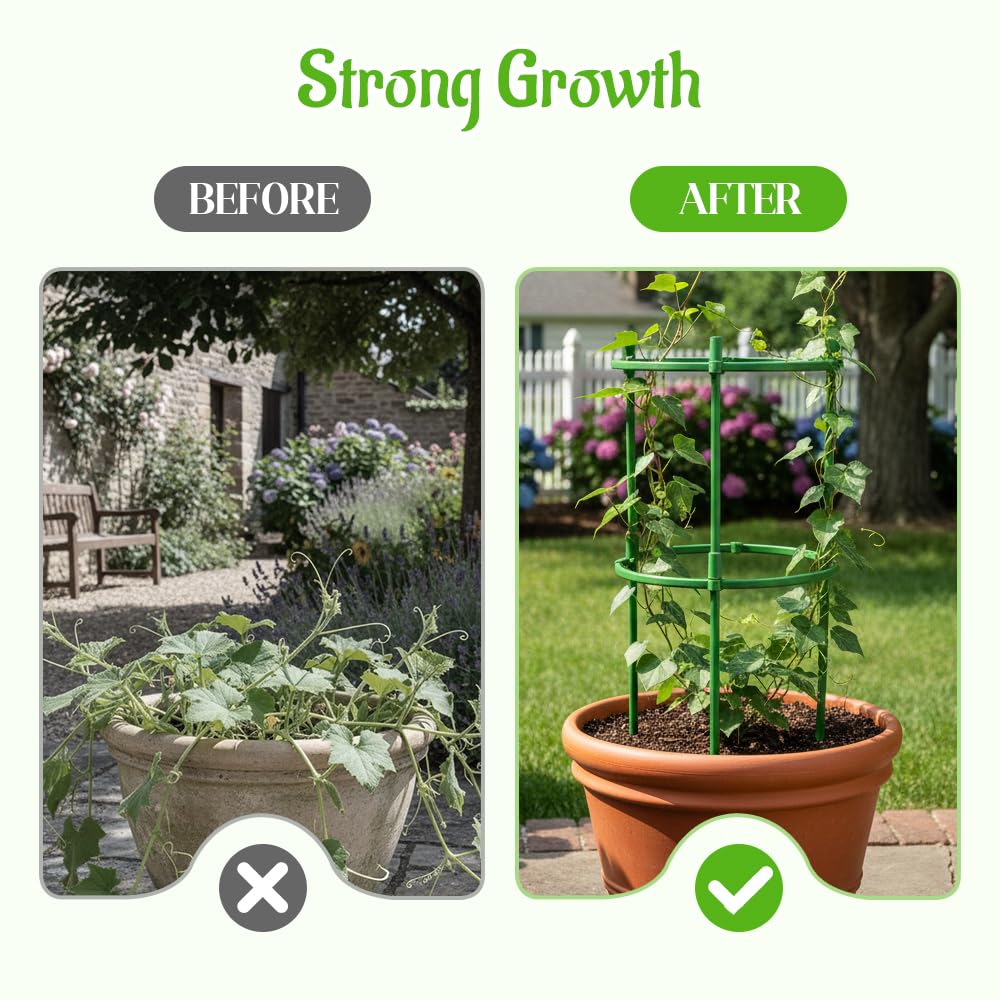 Plant Support Pile, 2026 Upgrade Plant Stakes, Durable Plant Trellis, Adjustable Garden Trellis for Outdoor Gardening, Stackable Plant Cage for Home Gardeners (12)