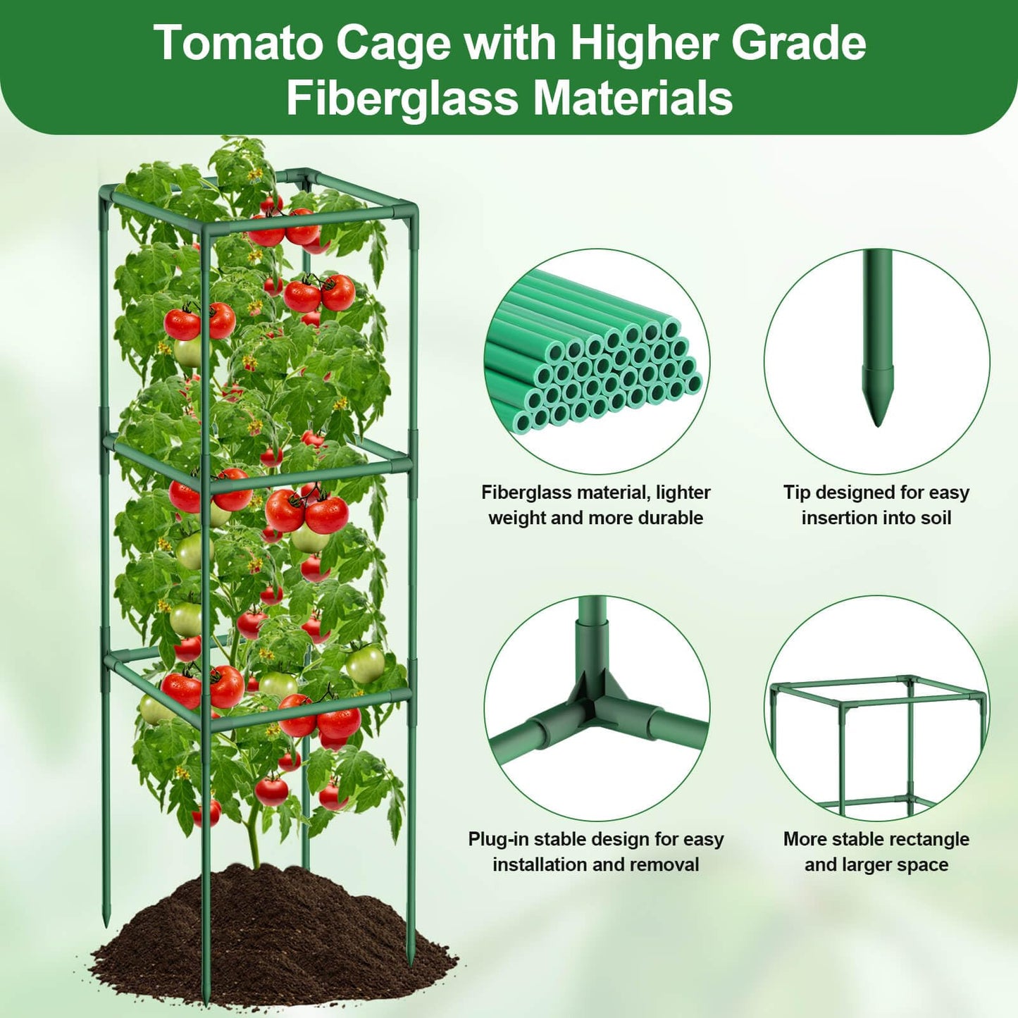 Lezmarket 3 Pack Tomato Cages for Garden, Tomato Trellis for Raised Garden Bed with Plant Clips and Twist Ties for Climbing Plants, 43 inches