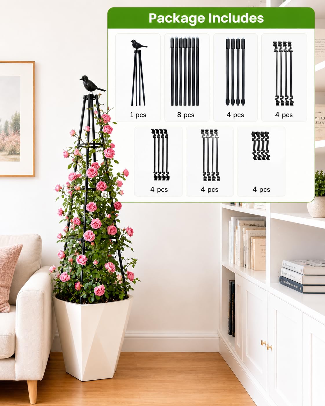 OTOSUNNY Garden Trellis for Climbing Plants Outdoor, 67" Tall Metal Obelisk Trellis Climbing Plants Support for Vegetable|Flower|Vine, Tomato, Peas, Beans, Cucumber, Lightweight, 2 Pack