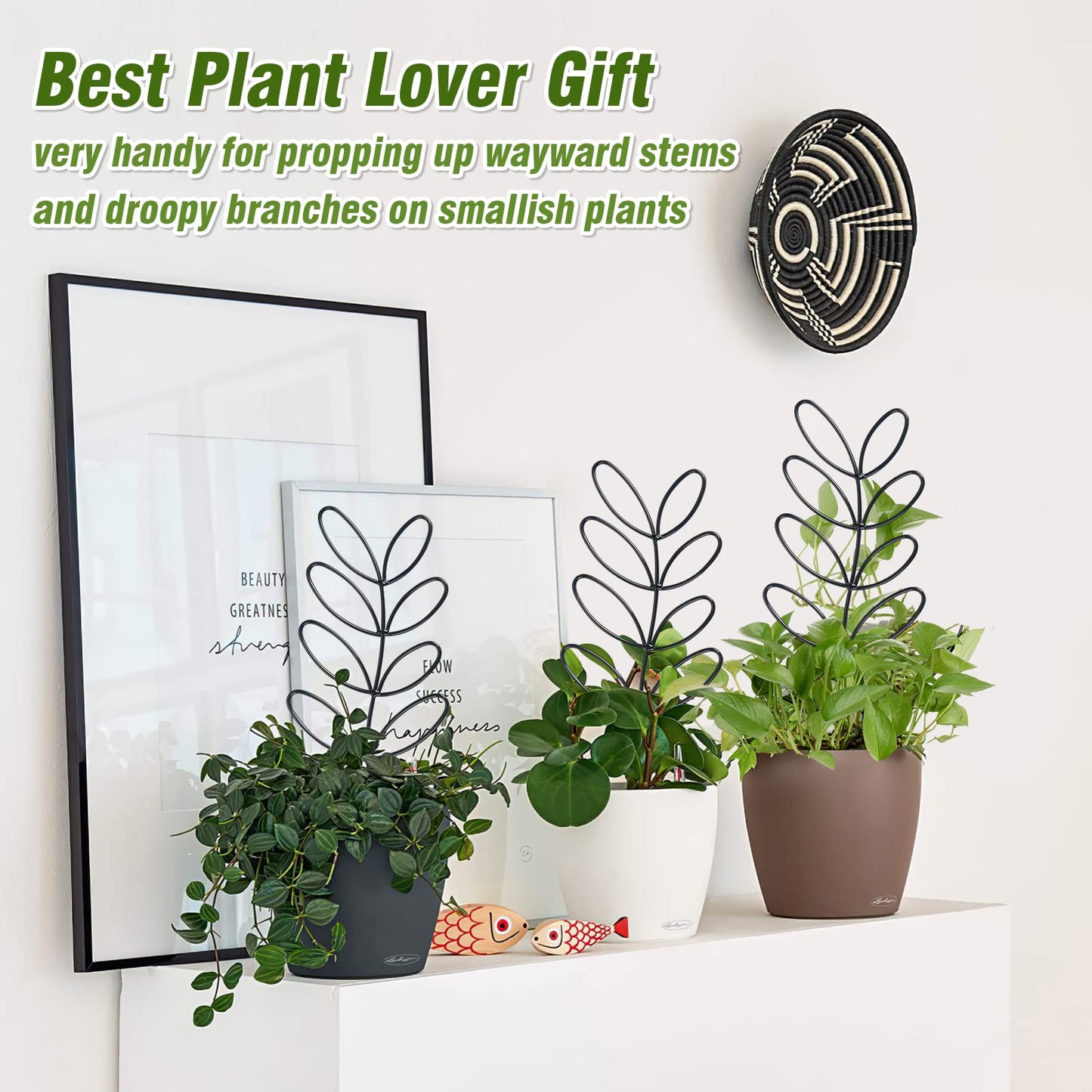 OPUHOHR 3 Pcs Leaf Shape Plant Trellis for Climbing Plants, 12.2 inch Plant Trellis Indoor, DIY Climbing Trellis Flower Pots Supports for Garden Potted Plantfor Flowers Indoor Outdoor