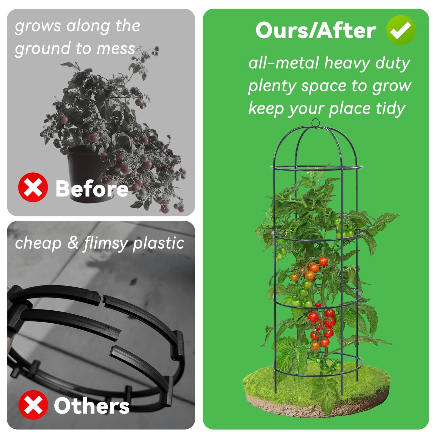 Large Trellis, Garden Obelisk Trellis for Climbing Plants Outdoor, 69" Metal Trellises for Tomato Cucumber Clematis Rose Vine Support, Heavy Duty Round Cage Stand for Grow Bag Raised Bed Yard, 2 Pack