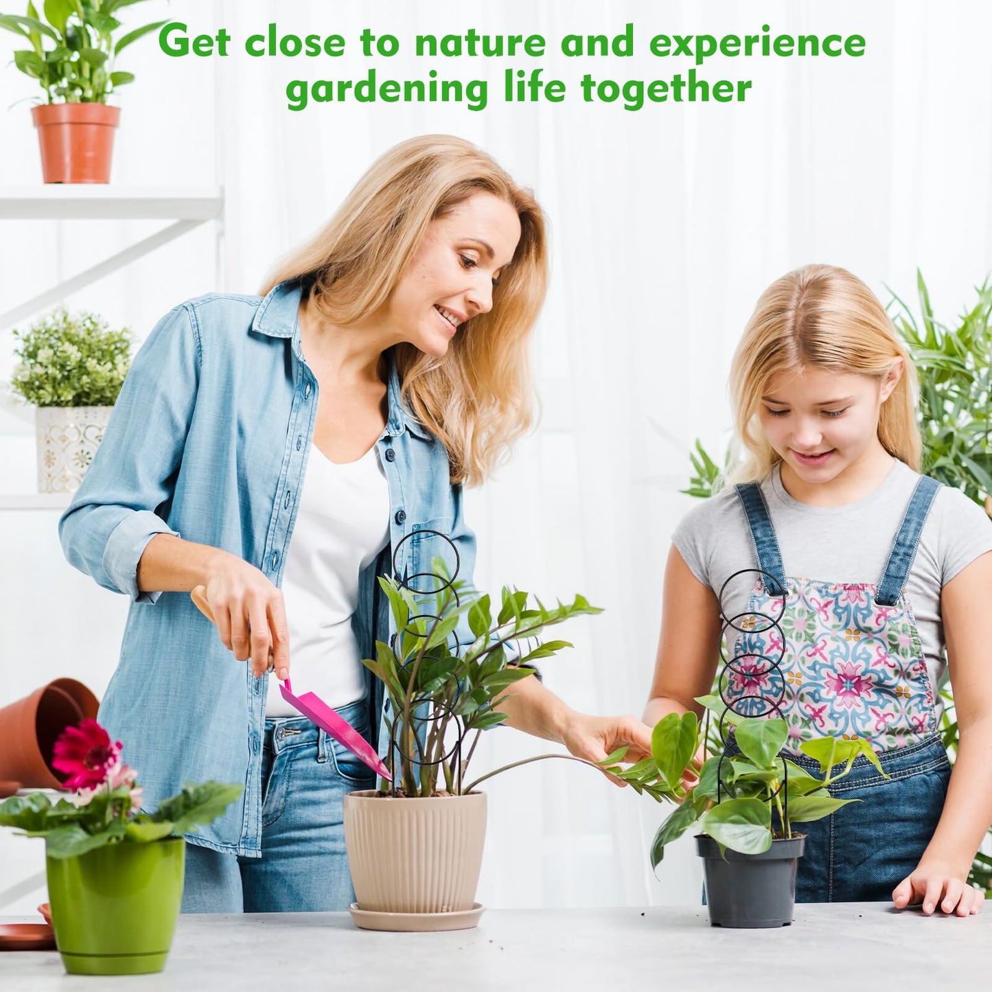 2 Pack Plant Trellis for Climbing Plants Outdoor, 4in x 17.5in Sturdy Stainless Steel Round Stackable Trellis for Potted Plants Indoor/Outdoor - Support for Vines, Flowers, Vegetables