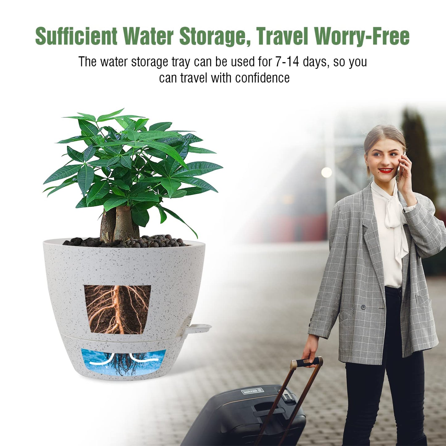 UOUZ 12inch 2Pack Large Self Watering Planters, Plastic Plant Pots with 60oZ Removable Deep Reservoir and Multi Mesh Drainage Holes for Indoor Outdoor Garden Plants and Flowers, White Speckles