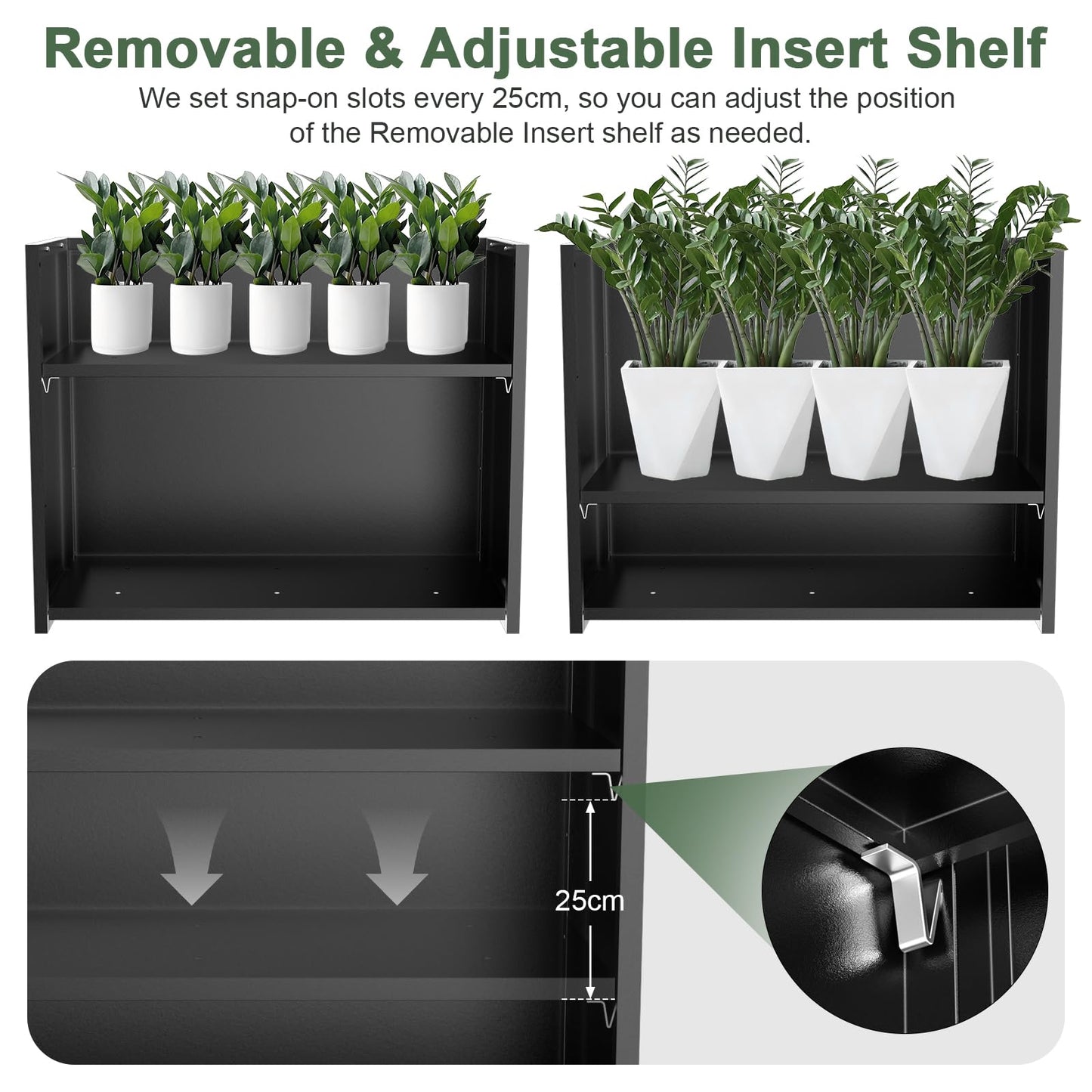 Nessxa Tall Metal Planter Box for Outdoor Plants 38" L x 13" W x 30", Heavy Duty Steel Large Rectangular Planter Box with Removable Insert Shelf, Modern Décor for Tall Plants, Trees, Flowers (Black)