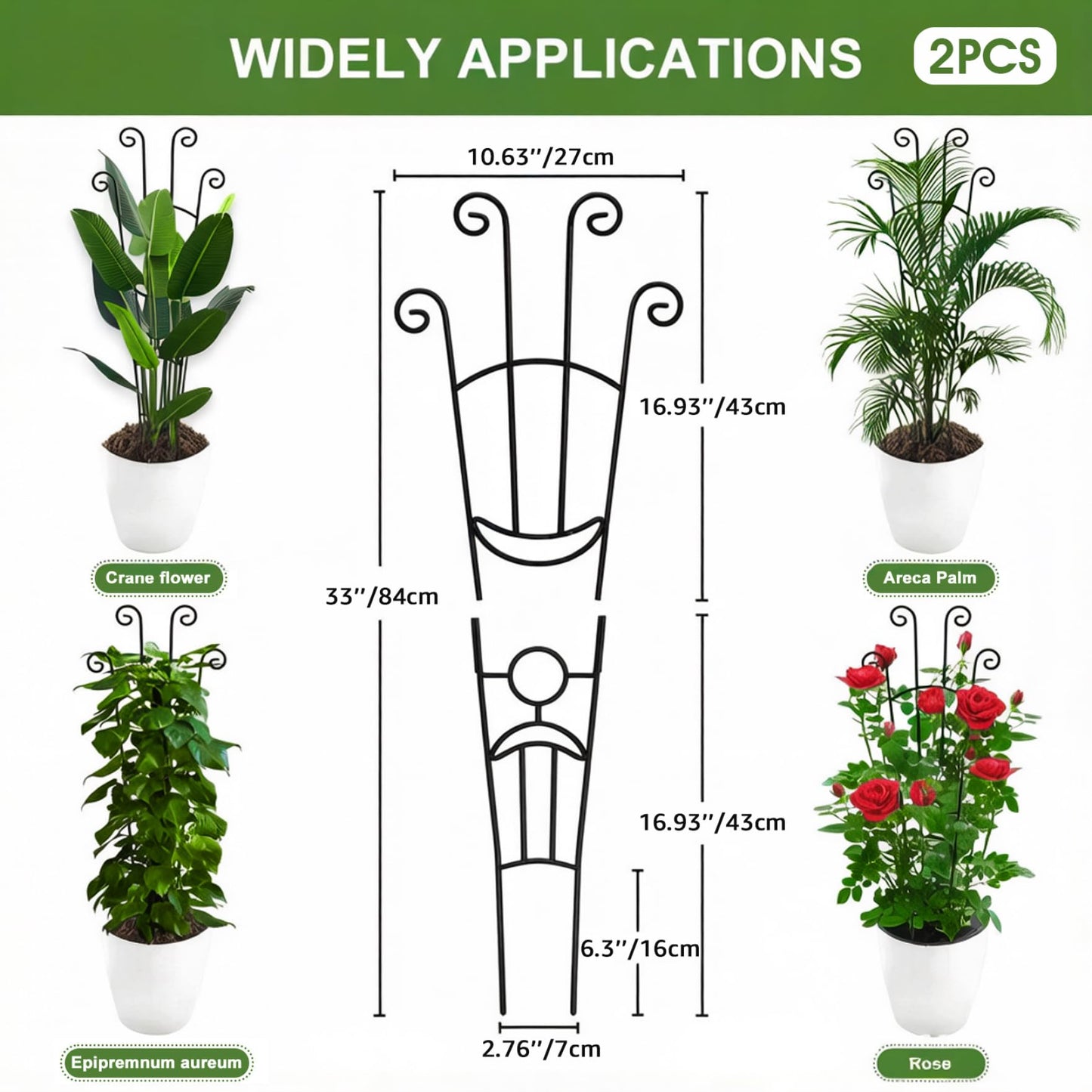 Stackable Metal Plant Trellis, 2Pcs Trellis for Climbing Plants Indoor, Adjustable Height Plant Support for Potted Climbing Plants (32.7 Inch Tall)