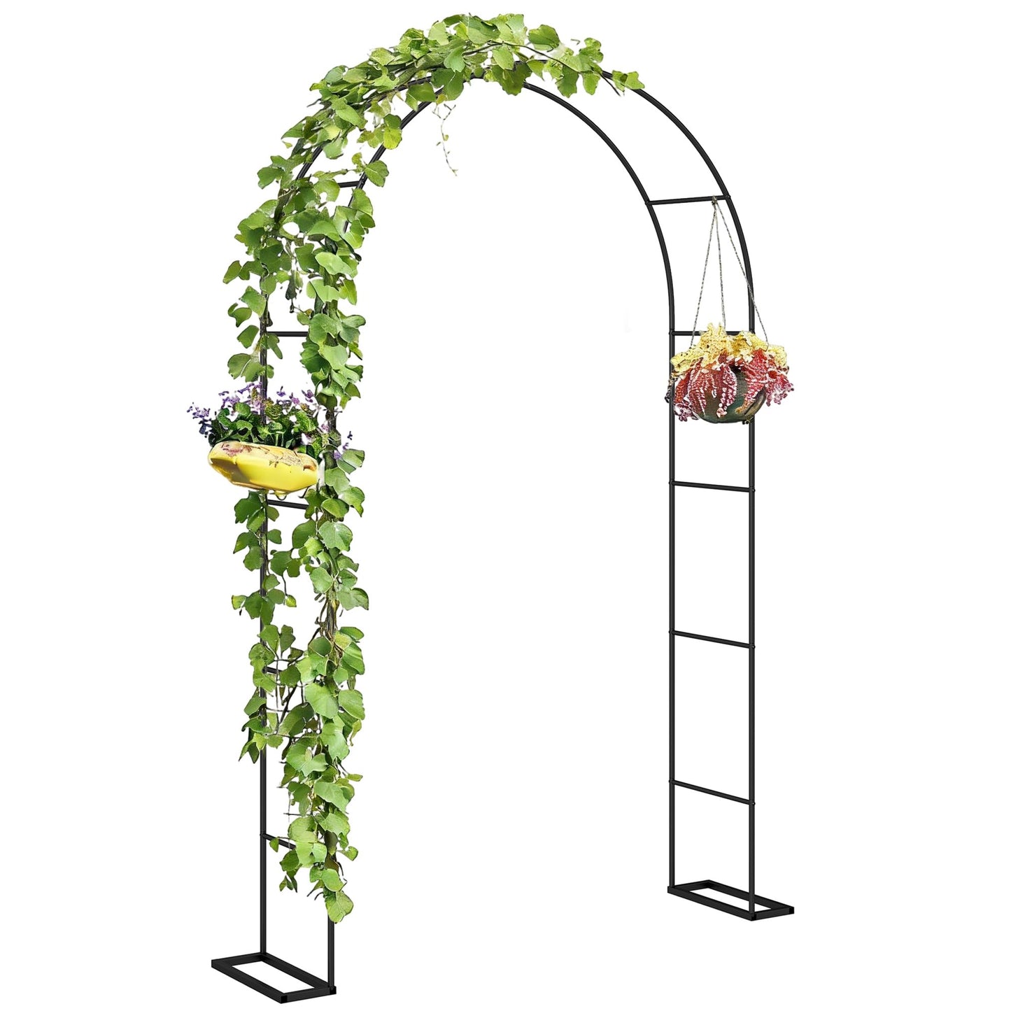 Outsunny 8 ft Steel Garden Arch, Garden Arbor Trellis with Large Base for Climbing Plants, Roses, Vines, Wedding Arch Stand for Outdoor, Lawn, Backyard, Black