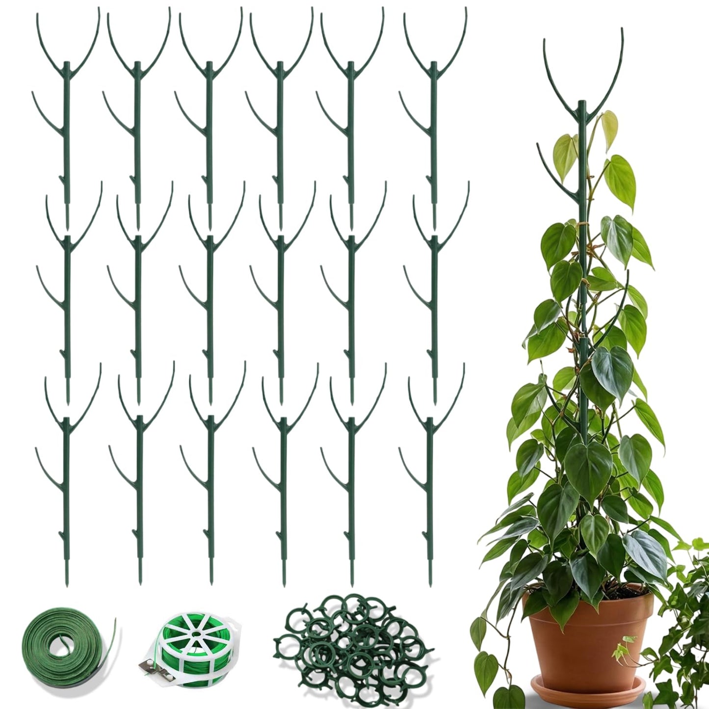 18 Pack Adjustable Plant Support Pole, Indoor & Outdoor Houseplant Stem Support, Adjustable Plant Support Stakes with Clamps, Garden Accessories for Monstera, Pothos, Replacement for Plant Stakes