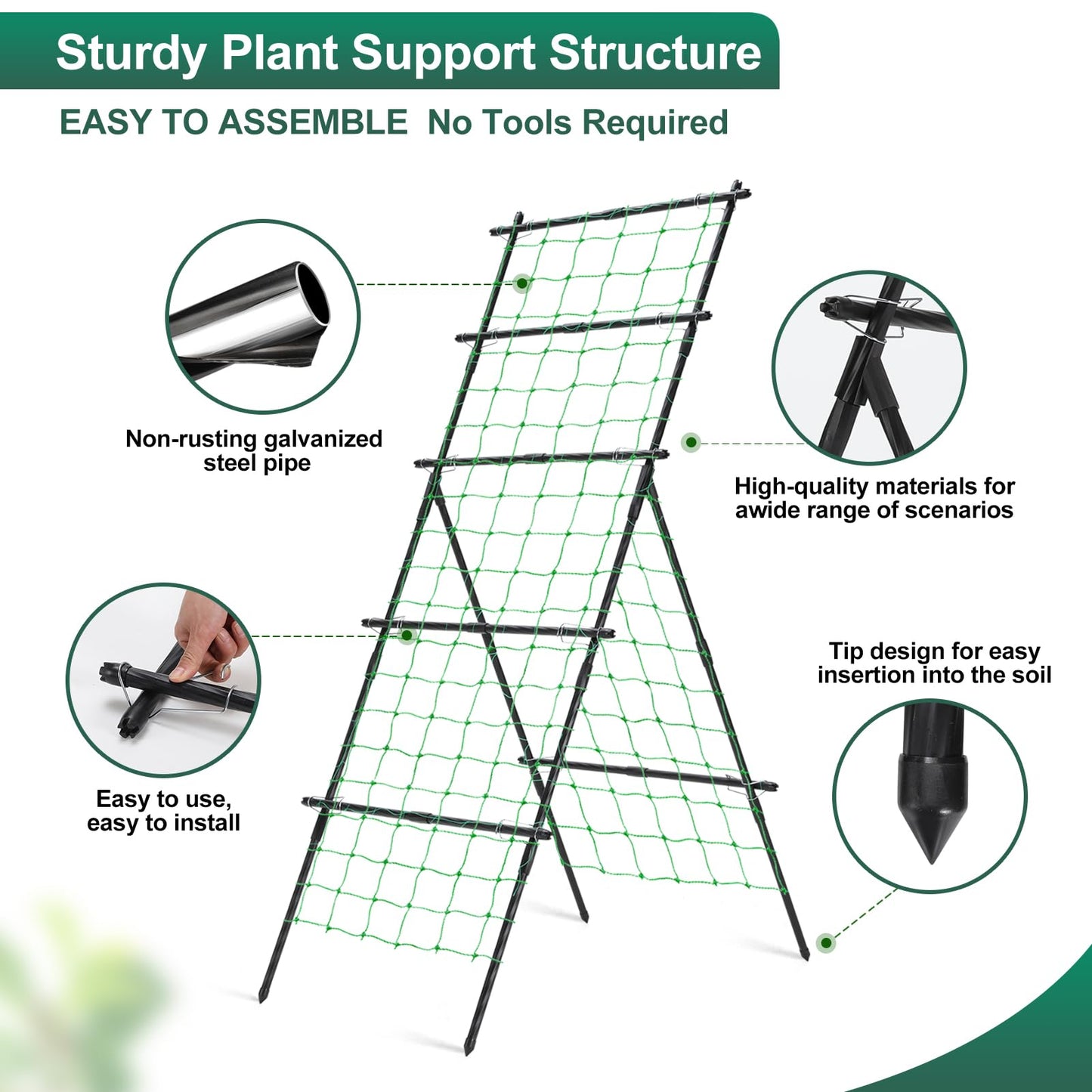 Yotoworth Cucumber Trellis A Frame Garden Trellis, Vertical Plant Support with Netting for Raised Bed Backyard Gardening, PE Coated Steel Climbing Trellis for Cucumbers Tomatoes Beans