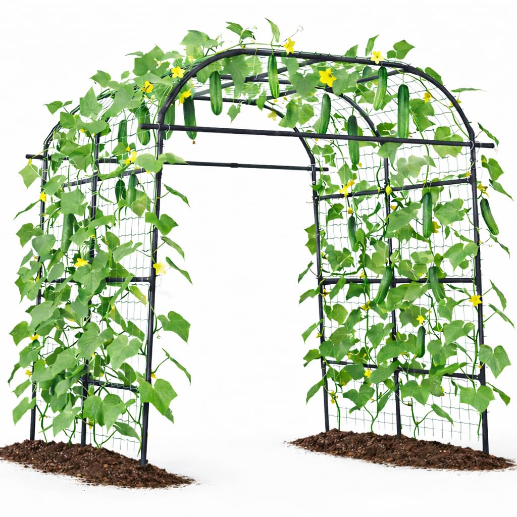 Giantex Metal Garden Arch Trellis for Climbing Plants Outdoor, 7.5FT Tall Adjustable Cucumber Trellis Tunnel for Raised Garden Bed, Extra Wide Garden Trellis Arch Support Vegetables Vine