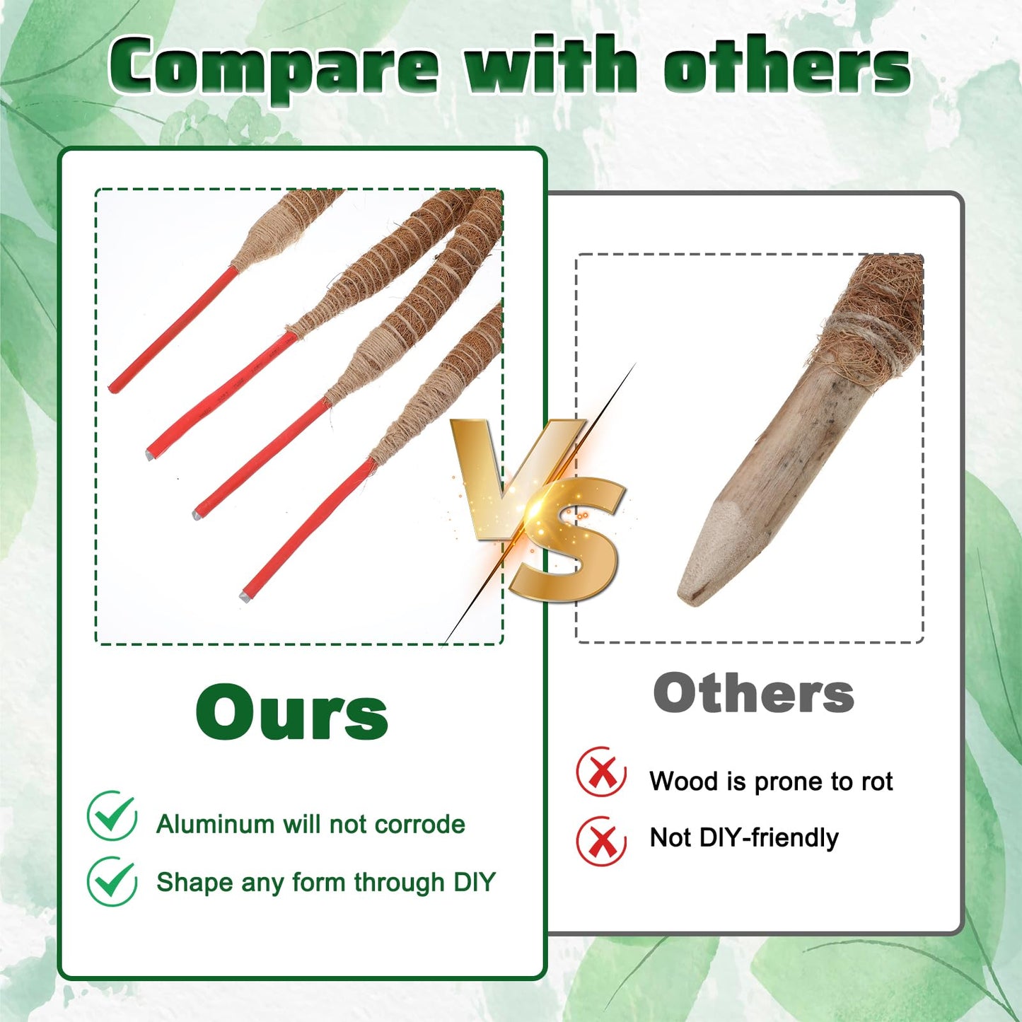 Afcabakila 4 Pcs Bendable Moss Pole for Monstera Plant Support, 24” Natural Handmade Coir Pole Stick for Climbing Plants Indoor Plant Stakes Real Moss Poles for Potted Plants to Grow Upwards