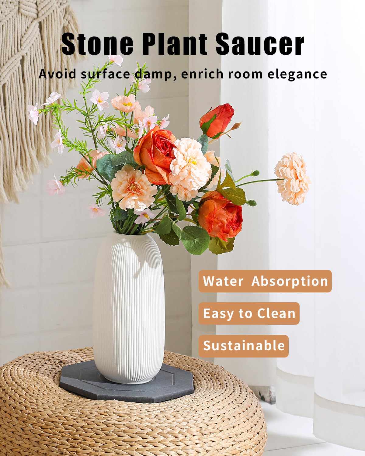 TBEECOZY Diatomaceous Earth Plant Saucer Instant Dry, 2 Pack 8 inch Super Absorbent Plant Trays for Pots, Plant Water Catcher Tray, Plant Drip & Drainage Tray for Indoor, Gray