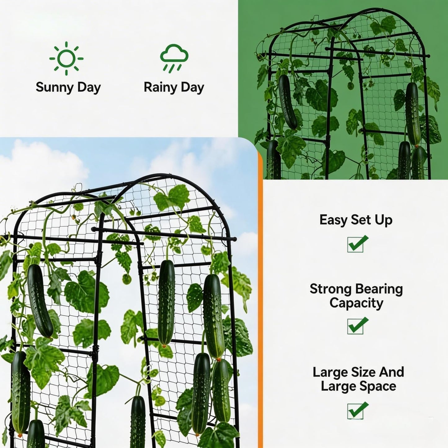 6.8x3x2.6FT Garden Arch Trellis for Raised Beds, Heavy Duty u-Shaped Plant Support for Climbing Vegetables, Fruits & Vines, Outdoor Rust-Resistant Metal Trellis for Vertical Growing, Black