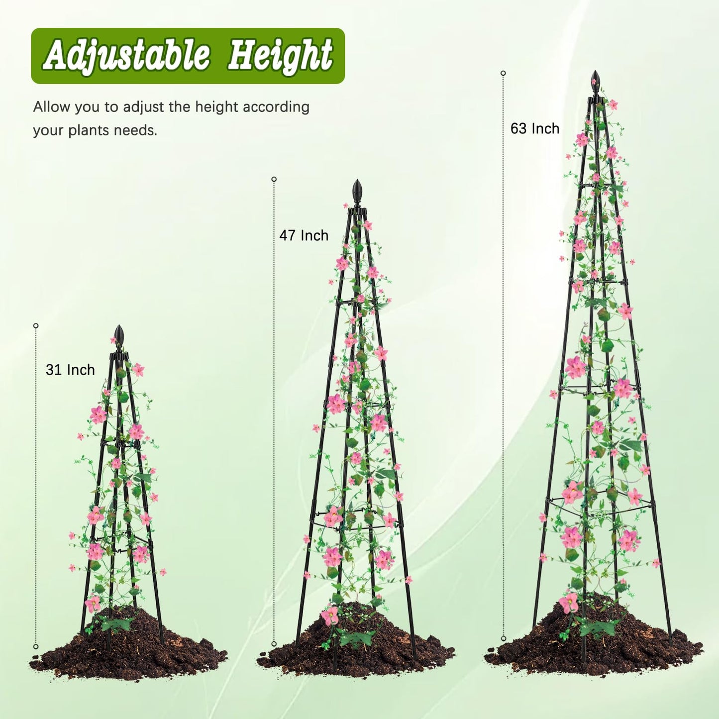 AlisisFores 2 Pack Garden Trellis for Climbing Plants Outdoor,63inch Tall Rustproof Metal Obelisk Trellis Support for Potted Vines Vegetable Plants Indoor Outdoor, Lightweight