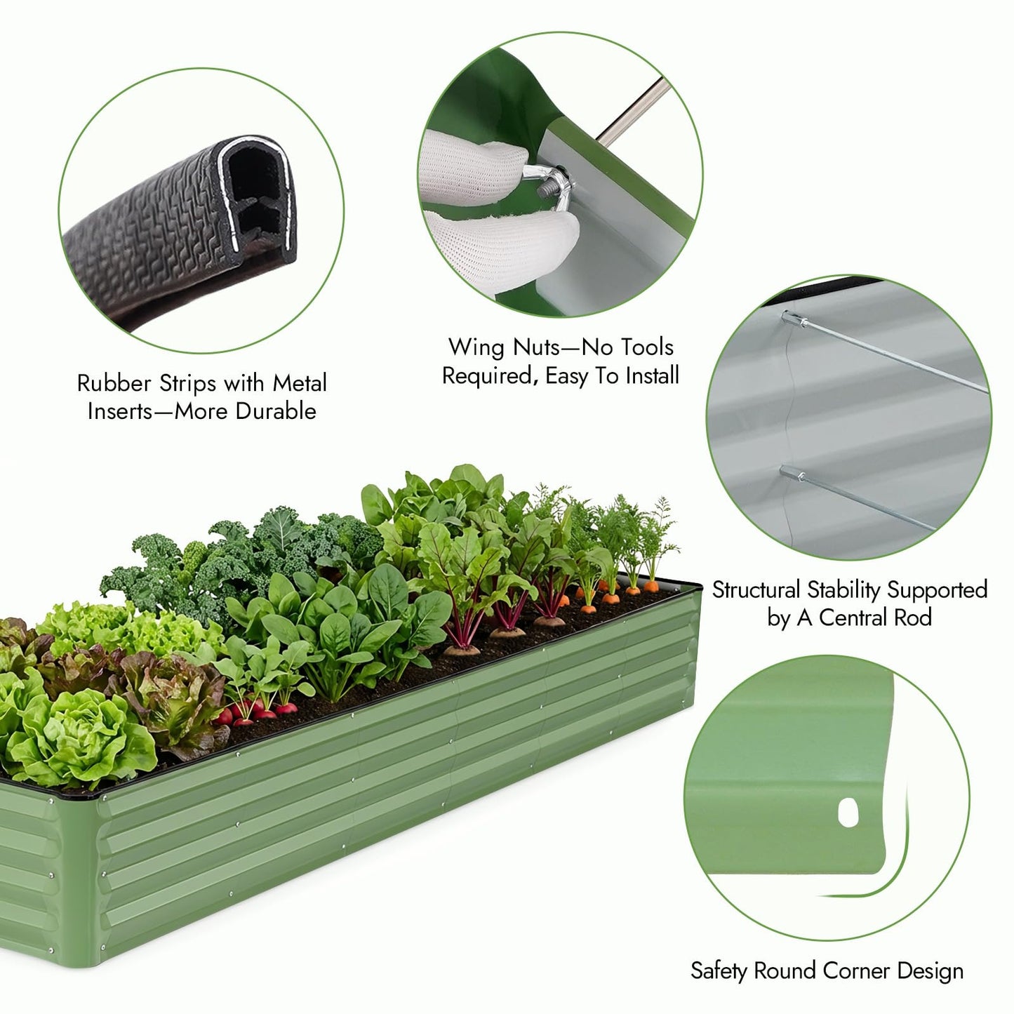 INNO STAGE Galvanized Raised Garden Bed Kits, 8x2x1ft Metal Raised Garden Beds Outdoor, Large Steel Raised Planter Bed with Gloves for Vegetables & Flowers Patio Ground Planter Box (Olive Green, 1PC)